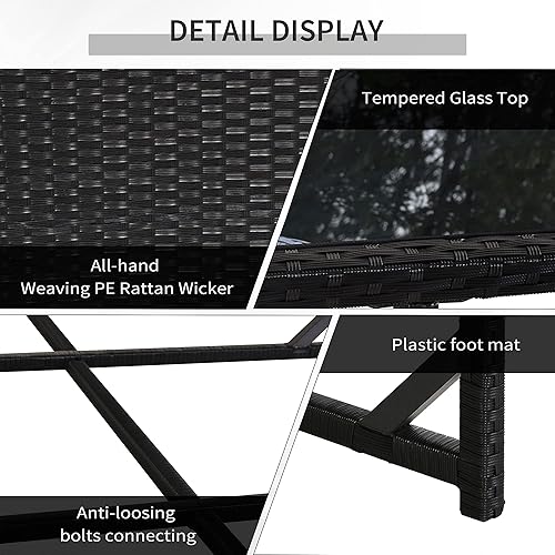 Miniatura 5 de Outsunny Juego de comedor de mimbre para patio, 11 piezas, juego de conversación seccional al aire libre, con mesa de comedor, otomana y silla y