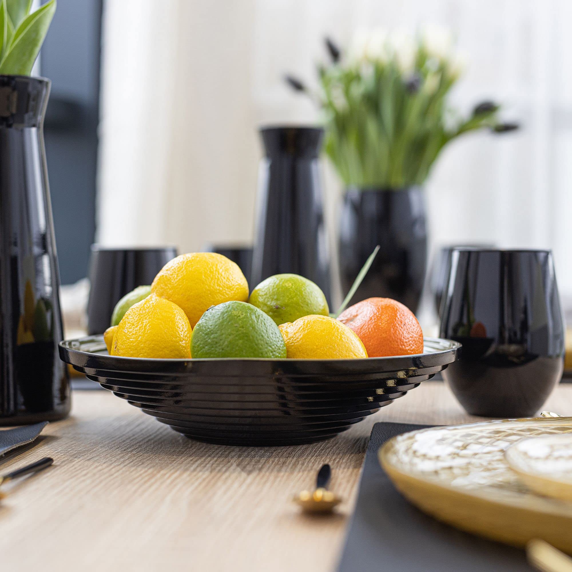 TREND FOR HOME Ciotola Decorativa ⌀ 27 cm Fruttiera in Vetro Centrotavola Vassoio di Caramelle Piatto di Frutta Decorazioni Casa Vaso Decorativo da Interno Portafrutta, Alexis, Nero/Oro