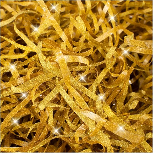 MAL Traders Gold Shredded Tissue Papers, Glitter Raffia Hamper for Gift Box Filling (100 Grams)
