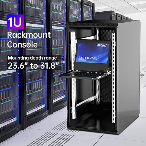 Miniatura 6 de MT-VIKI Conmutador KVM HDMI de 8 puertos con monitor LCD de 17.3 pulgadas, 1080P 1U montaje en rack KVM integrado panel