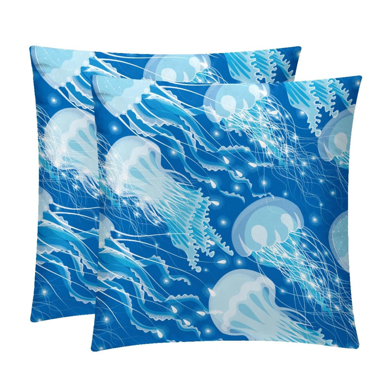 TDGKPZ Blue Jellyfish Throw Pillow Covers 2 Pack Pillowcases Soft Cozy Pillow Cases For Couch Bed Sofa 40x40cm