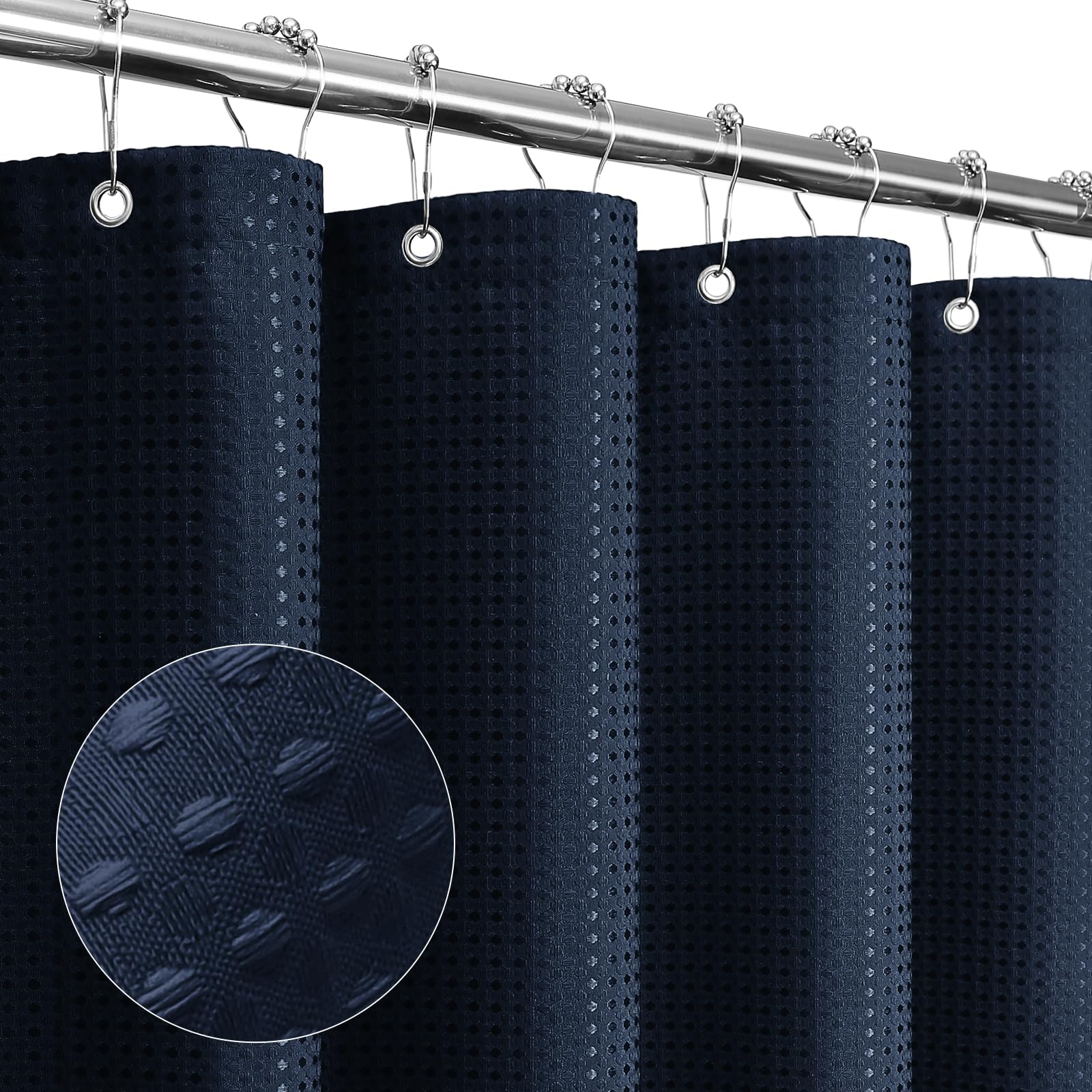 Gibelle Navy Blue Shower Curtain, Waffle Weave Textured Fabric Shower Curtain for Bathroom, Soft Cloth & Hotel Spa Luxury, Water Repellent, Machine Washable, 72X72 — image 1