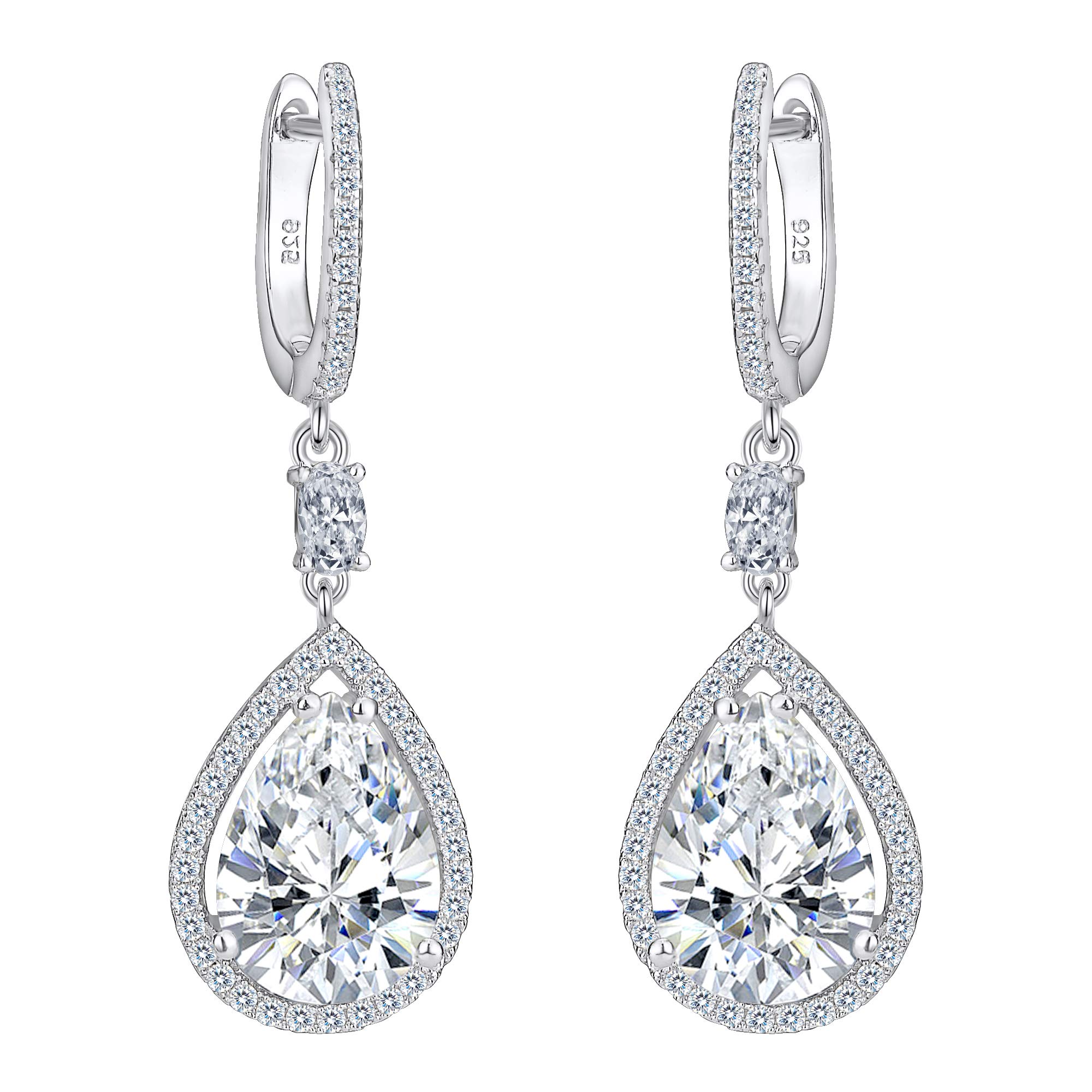 Ever Faith, orecchini pendenti da donna, con zirconia cubica, sposa, con motivo floreale a goccia, colore argento trasparente