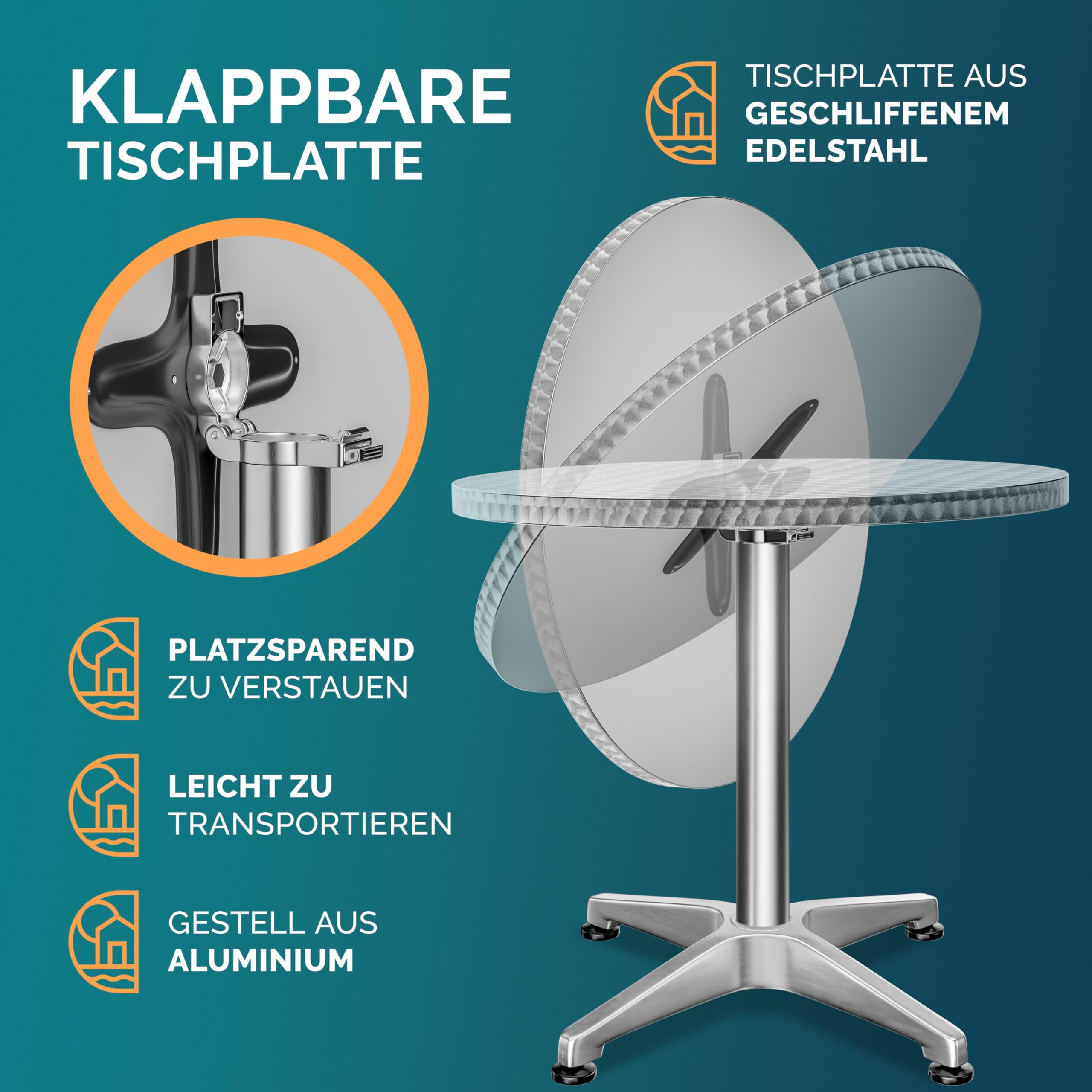 Casaria® 2in1 Stehtisch mit Husse Klappbar Höhenverstellbar 70 cm / 115 cm Hoch Alu Rund Ø60 cm Wetterfest Outdoor Bistro Party Biertisch Anthrazit