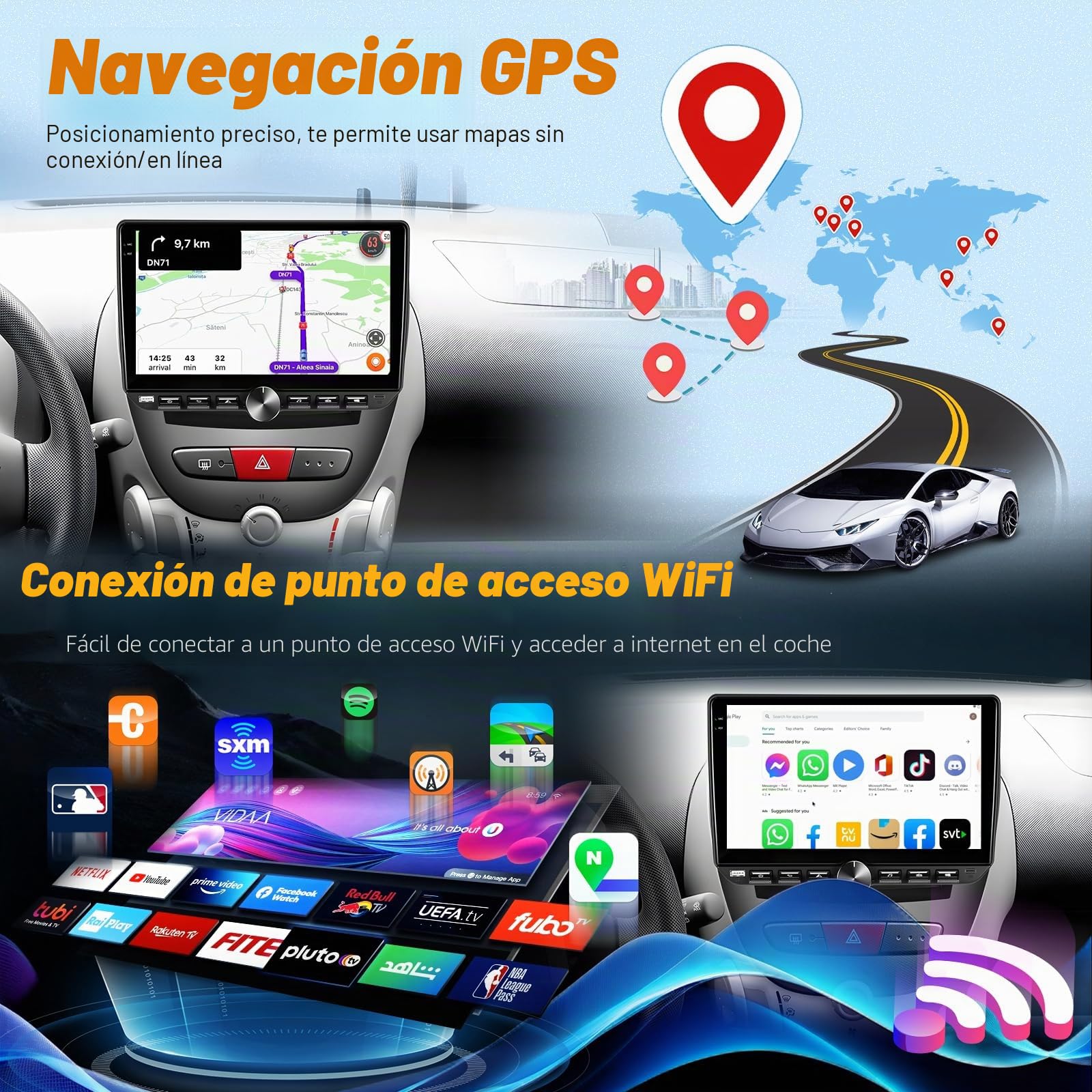 Radio para Coche 4G+64G para Toyota Aygo/Peugeot 107/Citroën C1 (2004-2014), Pantalla táctil Android de 10 Pulgadas, Audio 32EQ, Pantalla 1280 * 720, Carplay, Android Auto, SWC, Bluetooth 5.0, WiFi