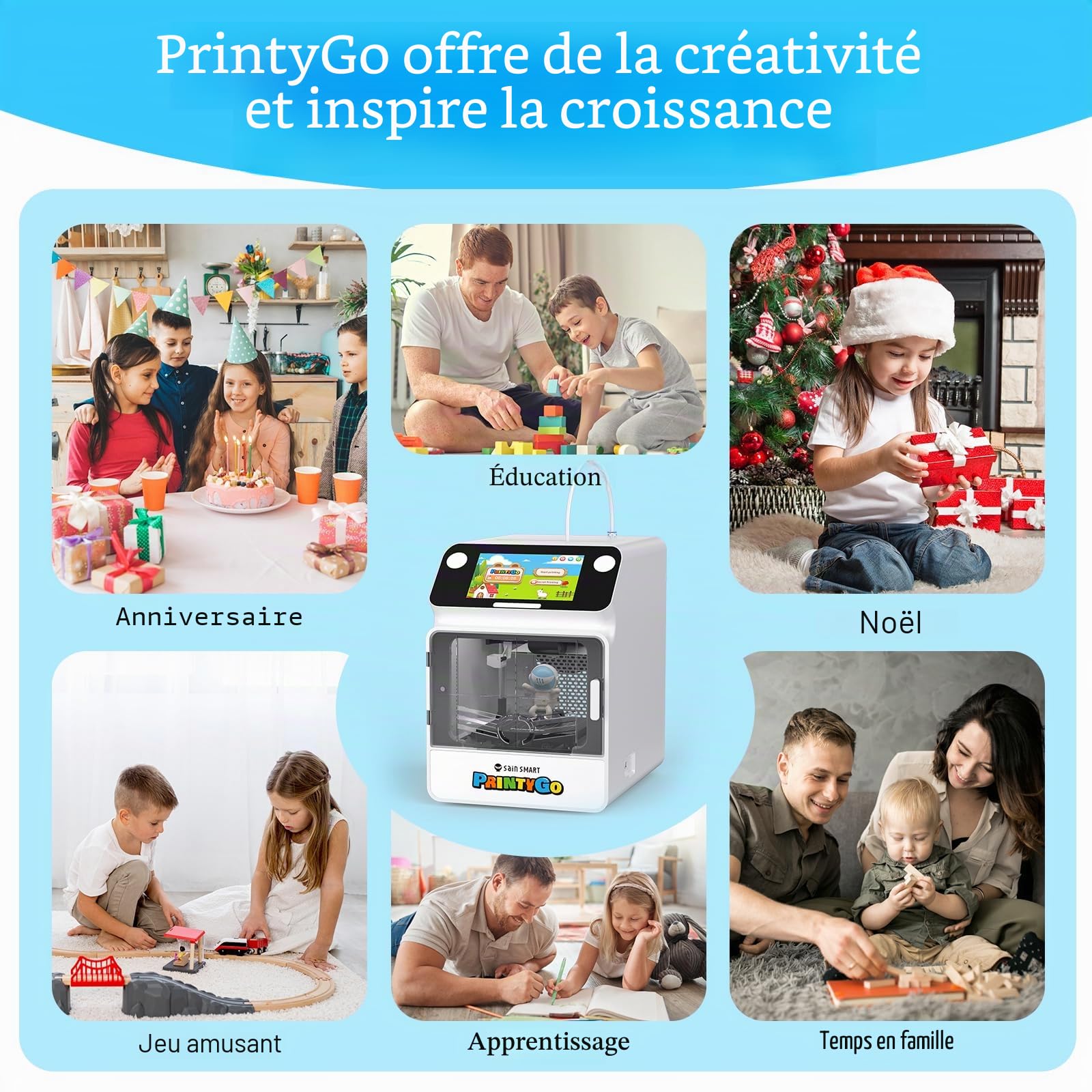 Imprimante 3D PrintyGo Mini pour Enfants, 600 mm/s, nivellement Automatique, idéale pour Les débutants, Conception sécurisée pour Les Enfants, contrôle Wi-FI/Application, Cadeau éducatif STEM
