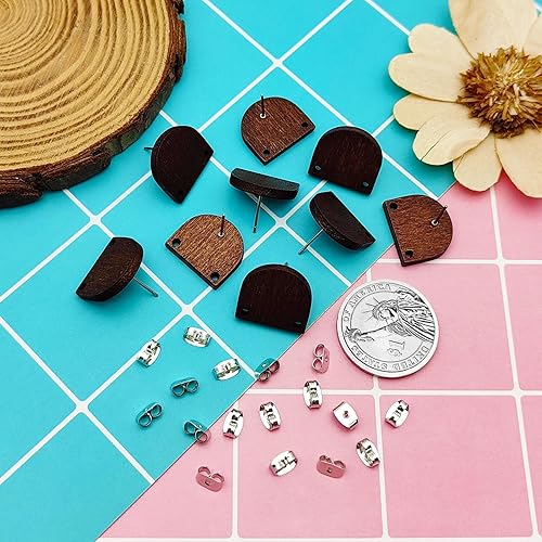 Miniatura 7 de 100 postes de madera para hacer joyas, aretes cuadrados planos de madera con lazo, aretes de madera a granel con cierres de aretes de mariposa para