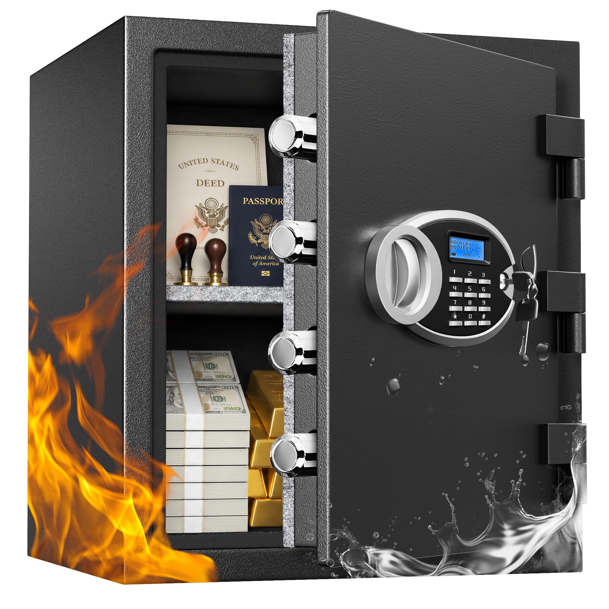 Photo 1 of 17.72 Tall Real Fireproof Waterproof Small Safe Box - 65IB Steel Security Heavy Duty Safe with LCD Display, Digital Electronic Keypad & Combination Lock, Personal Safe for Home Office Document