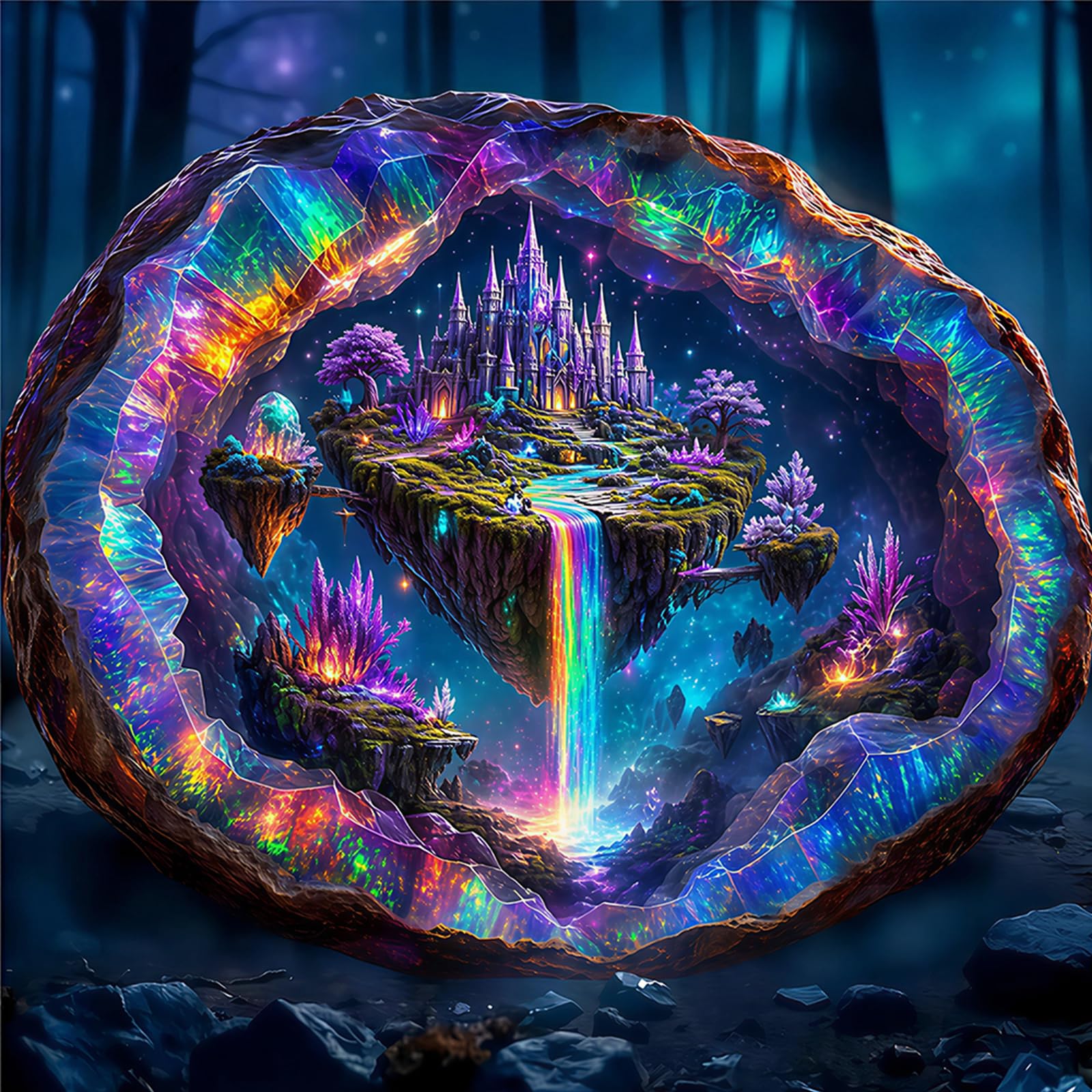 POETRYDRAW Iridescent Crystal Castle 5D Round Drill Diamond Art Kit 40x40cm DIY Painting Canvas for Adults & Beginners Home Wall Decor