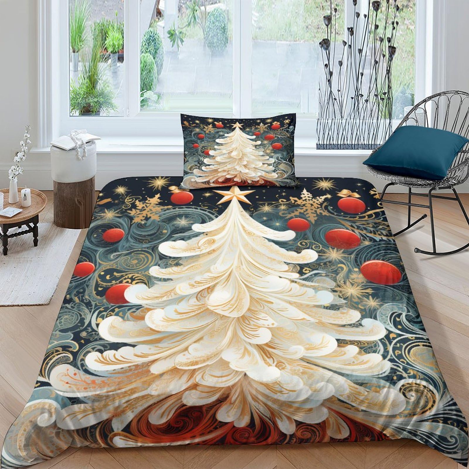 Parure de lit sapin de Noël 135x200 cm pour une nuit d'hiver cocooning
