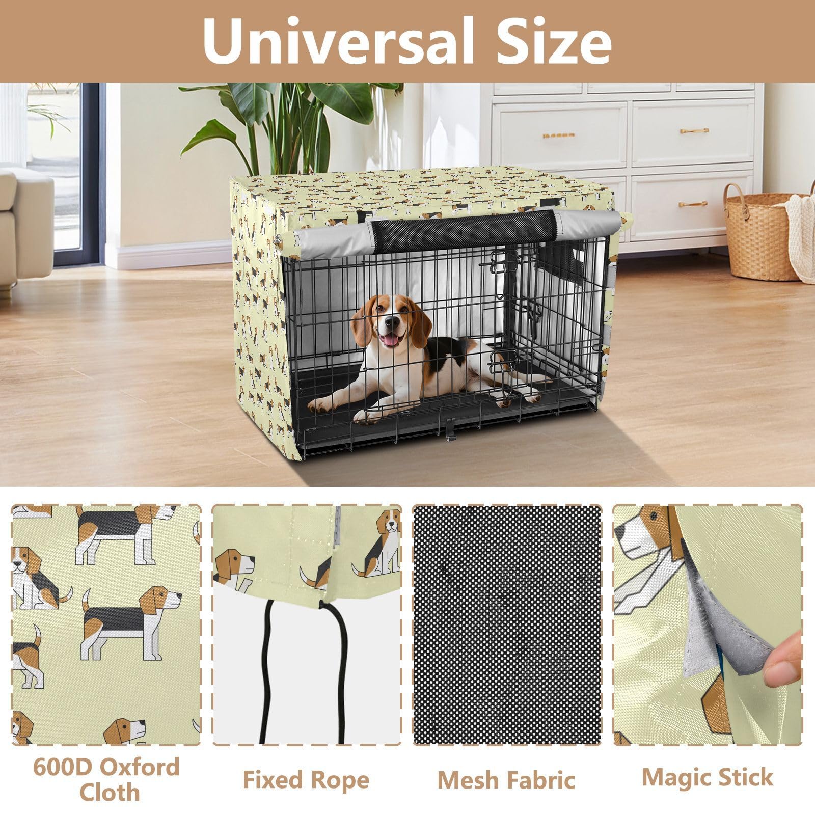 Uroczy beagle psy pies pokrowiec na klatkę dla zwierząt domowych pokrowiec na klatkę dla psa ochraniacz na klatkę jasnożółty 91 cm