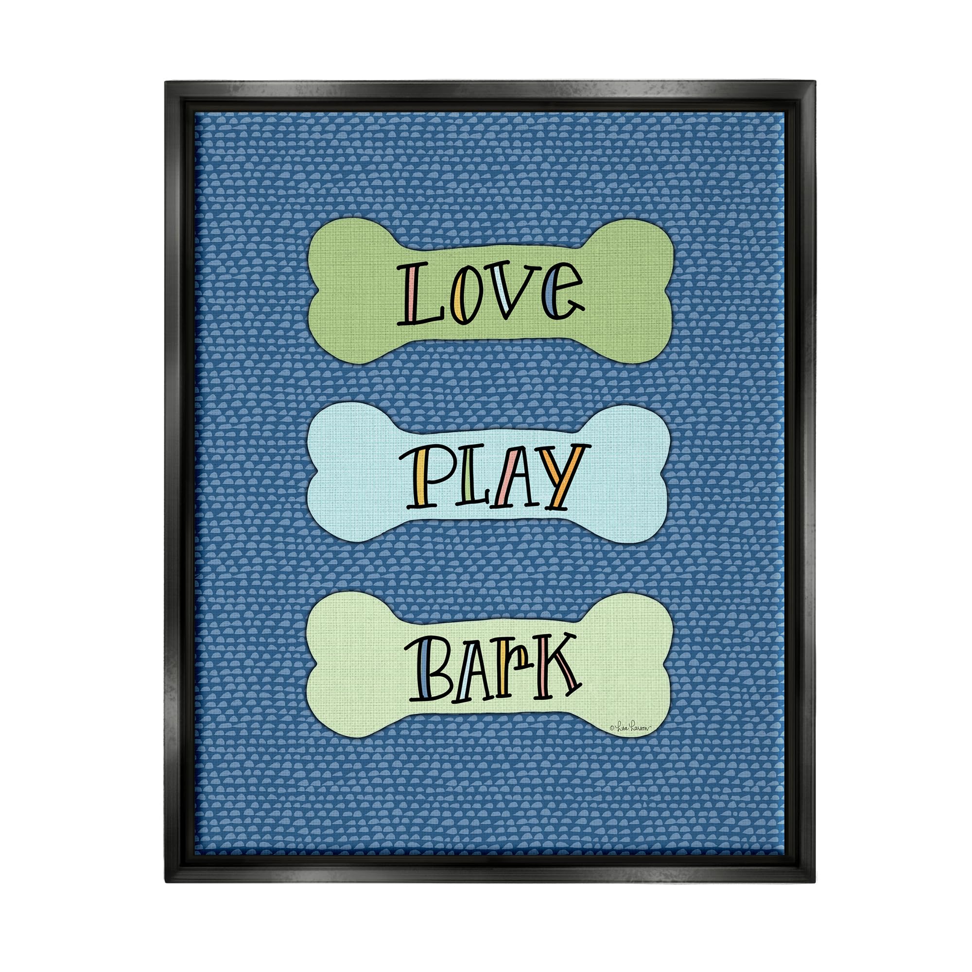 Stupell Industries Love Play Bark Blue Pattern Black Framed Floater Canvas Wall Art Design by Lisa Larson