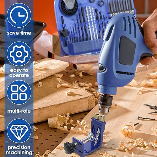 Miniatura 2 de Kit de herramientas de plantilla de agujero de bolsillo, localizador de punzón ajustable, kit de guía de taladro de ángulo de 15 grados,