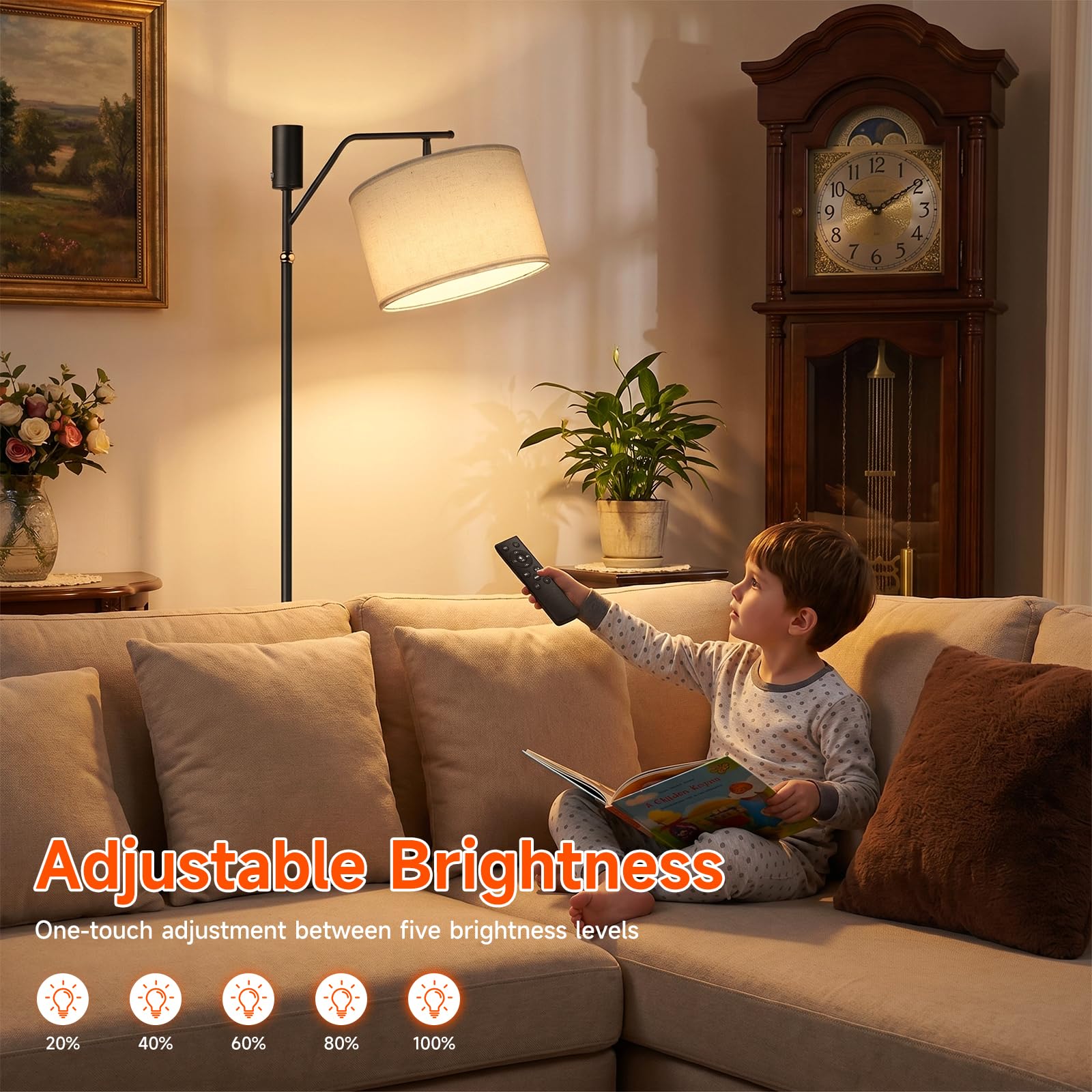 Ketom Akku Stehlampe mit Fernbedienung, LED Stehlampe Wohnzimmer Dimmbar | 3 Farbtemperatur, Timing, Stehlampen mit Schirm, Stehleuchte Kabellos Vintage, für Büro Schlafzimmer