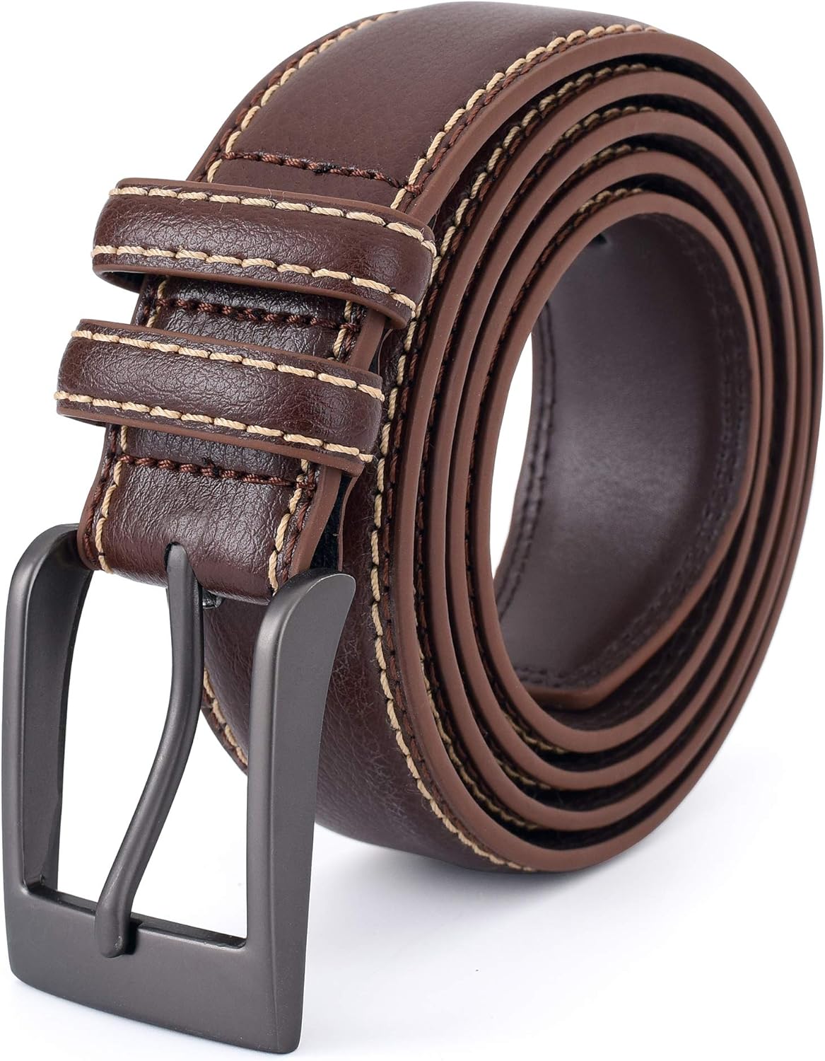 Premium Classic Leather Dress Belt Double Stitched Loops Thick Tall