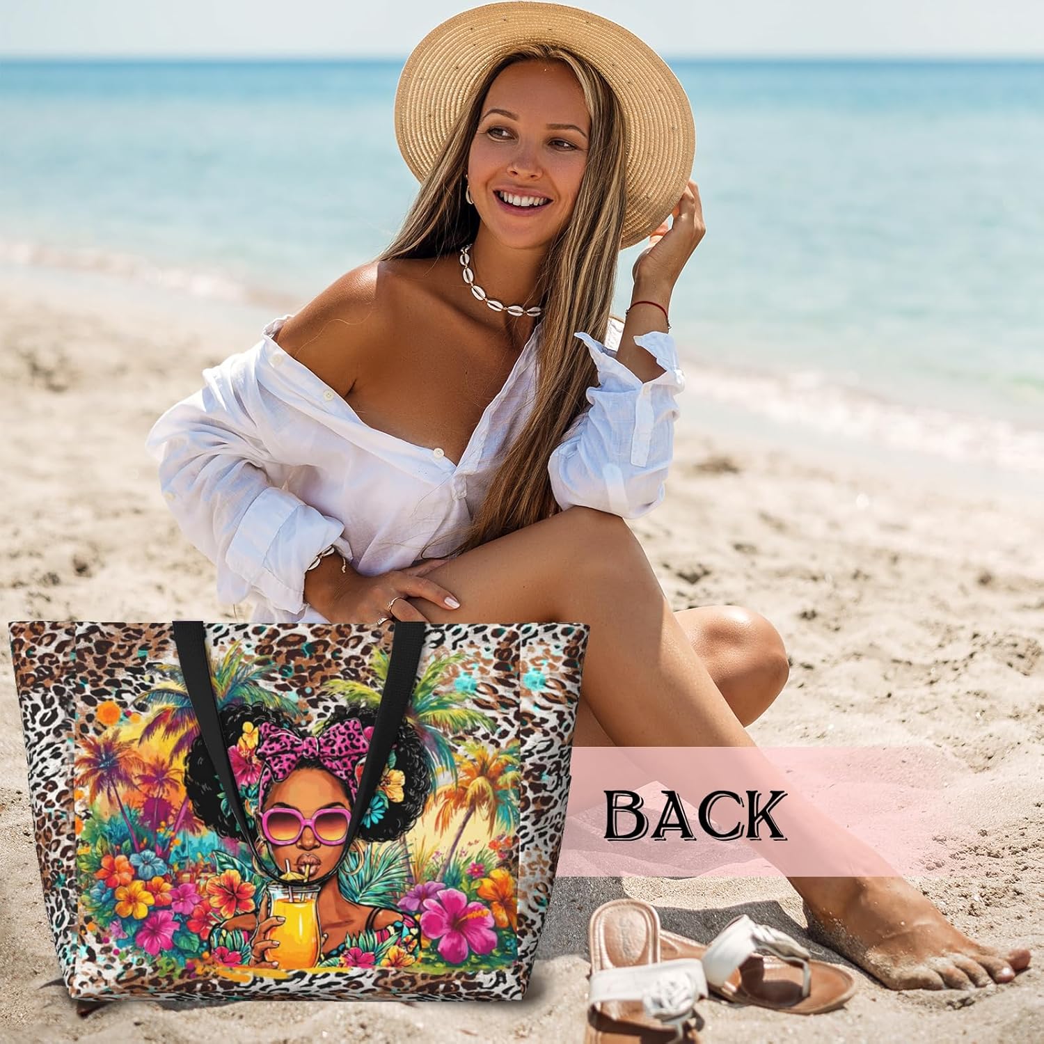 Beach Tote Bag Packable Beach Bag Totes Bags For Women Waterproof Sandproof Beach Bags Gifts For Women Vaction Work Shop - Image 2