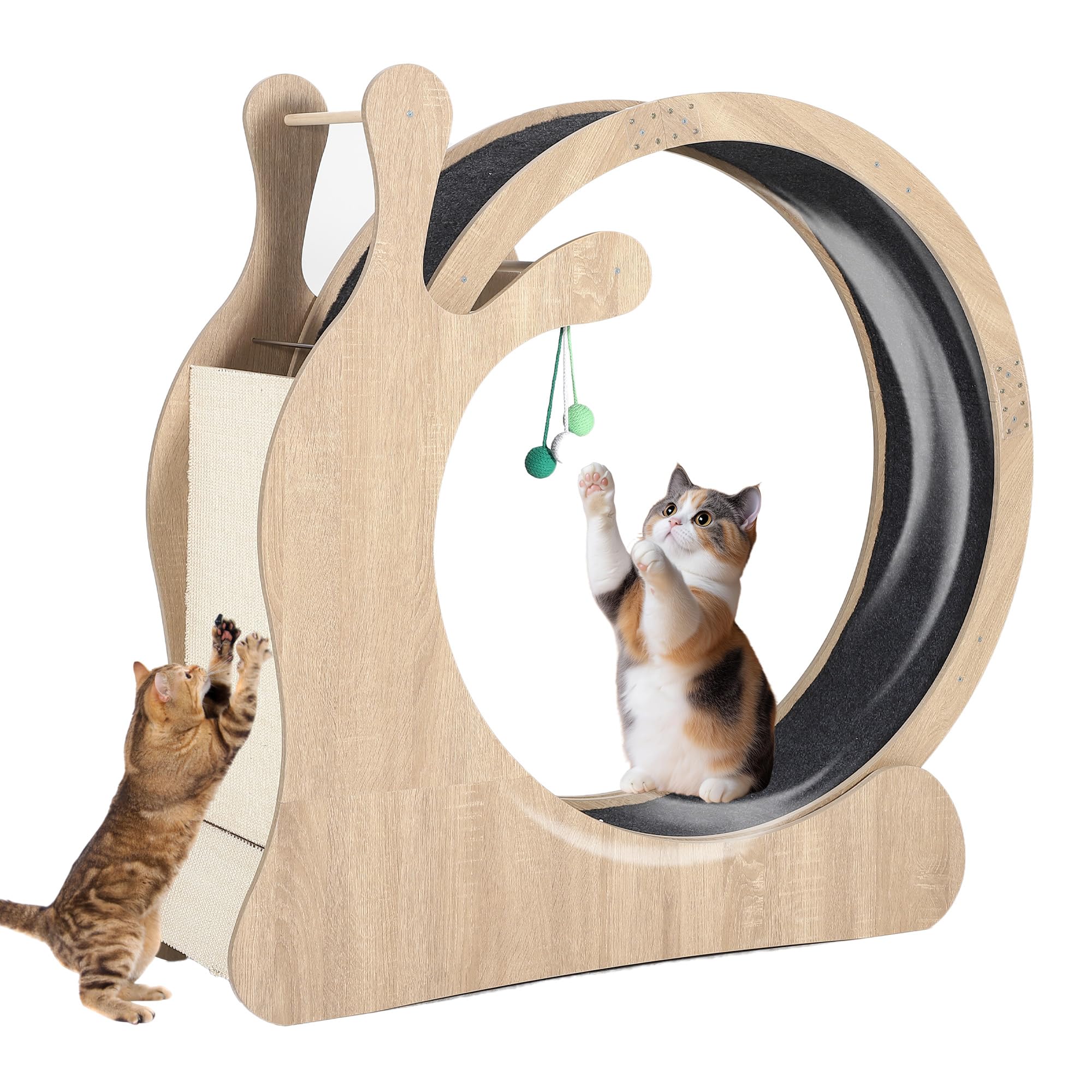Katzenlaufrad XXL 95cm – Ultra Leises Katzenrad Mit Kratzbrett & Spielbällen – Sicheres Laufrad Für Katzen Mit Einklemmschutz & Abnehmbarem Teppich, Katzenlaufband Für Wohnungskatzen - Holzfarbe