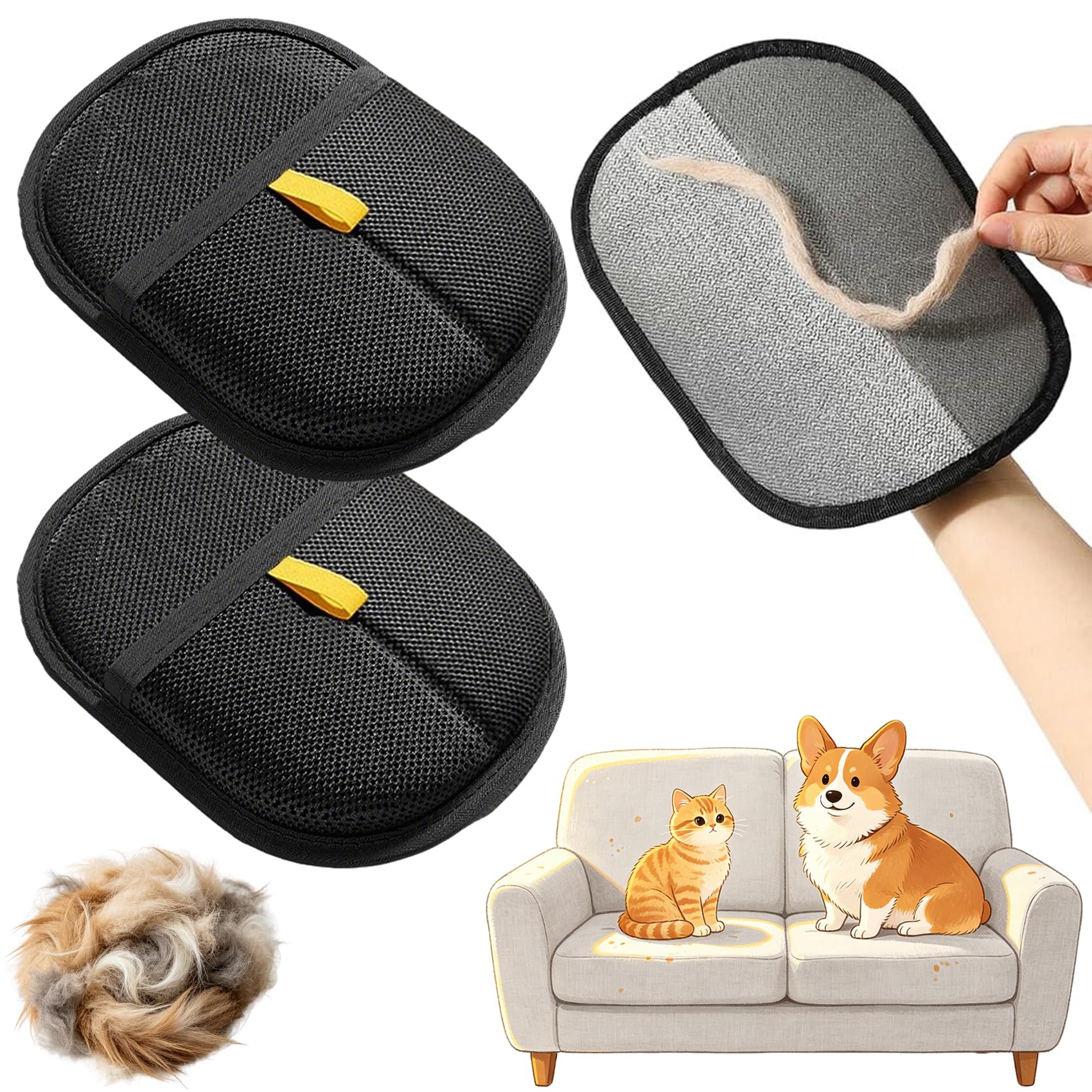 Pure Path Pet Hair Glove, PurePath Pet Hair Removal, Magic Brush Pet Hair Removal Glove, Electrostatic Yomi Grooming Remover Glove for Dog and Cat, For Furniture, Clothing, Carpet & Car Seat (2 Pcs)