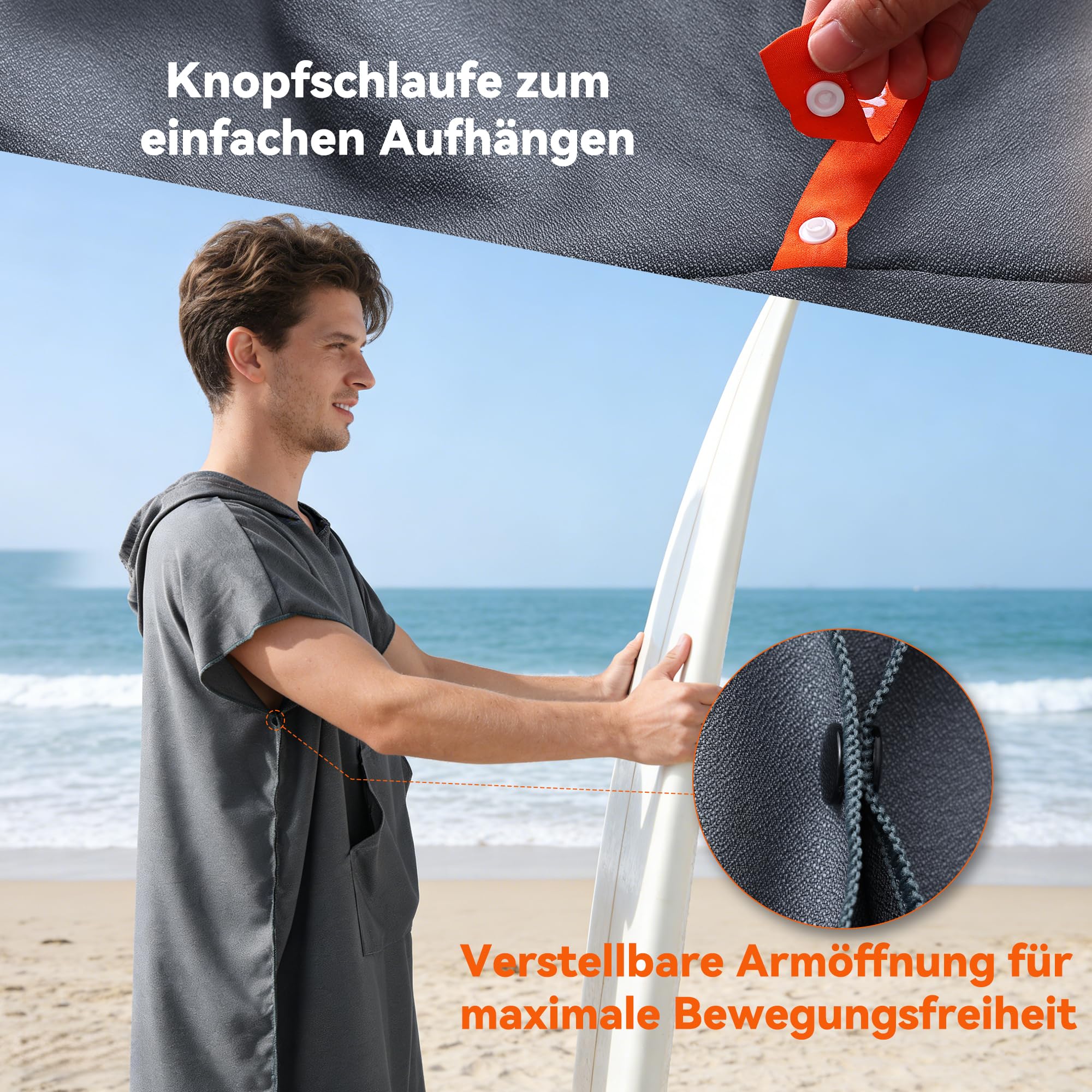 Mikrofaser Badeponcho Damen & Herren, Umziehhilfe & Handtuch zugleich, Schnelltrocknendes Surfponcho, Ultraleicht & Kompakt – Ideal für Strand, Reisen, Surfen, Camping, Schwimmen & Sauna