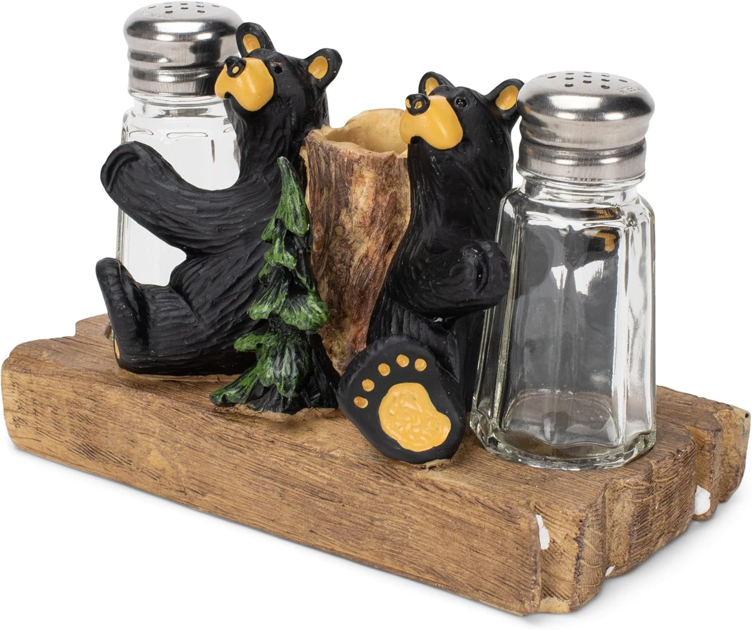Demdaco Black Bear Friends Resin Salt and Pepper Shakers and Toothpick Holder