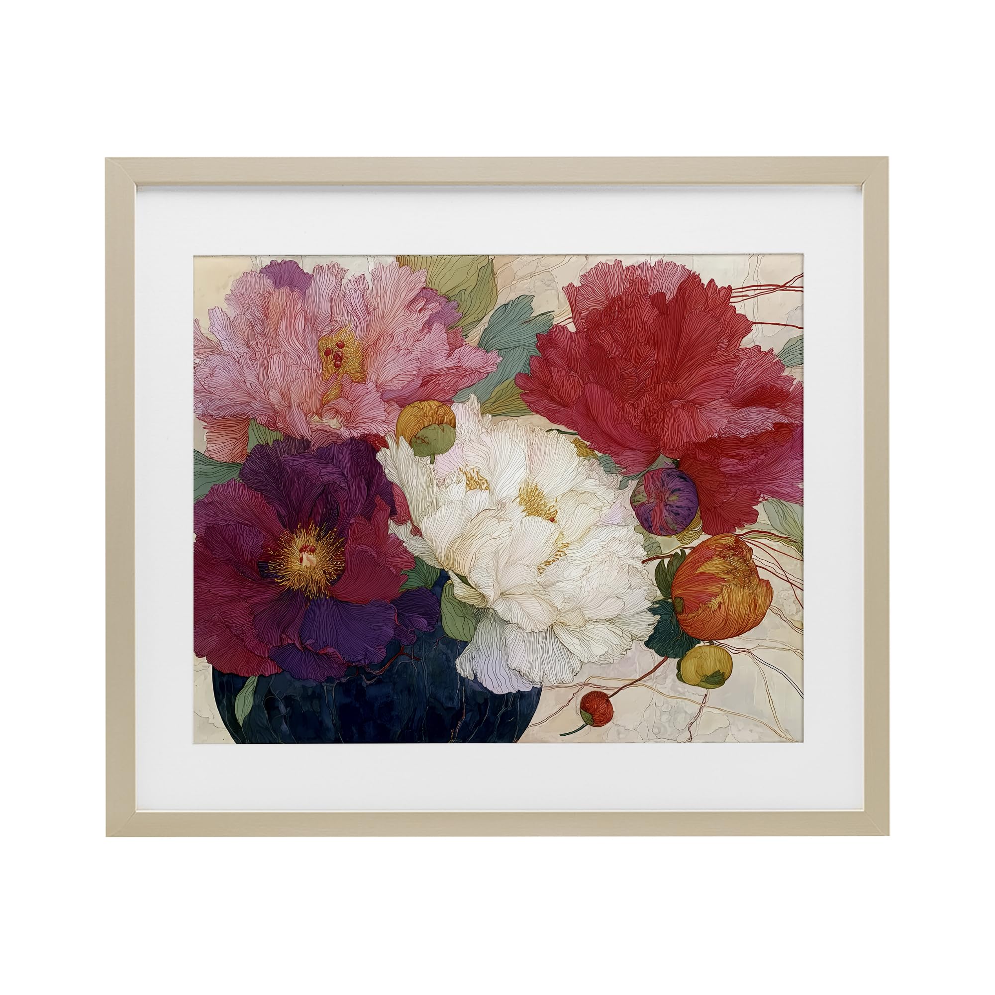 Affiche encadrée Haiku Ornate Flower Petals par Stupell Industries 33x40 cm