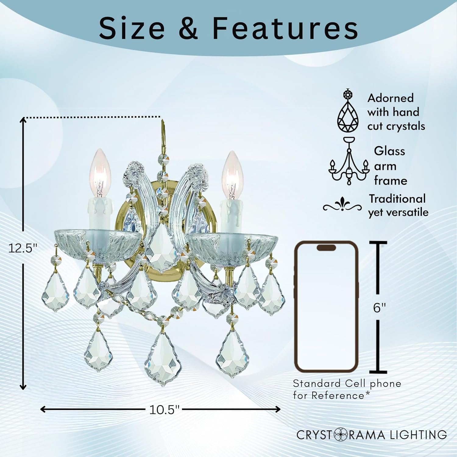 Maria Theresa 2 Light Clear Italian Crystal Gold Sconce
