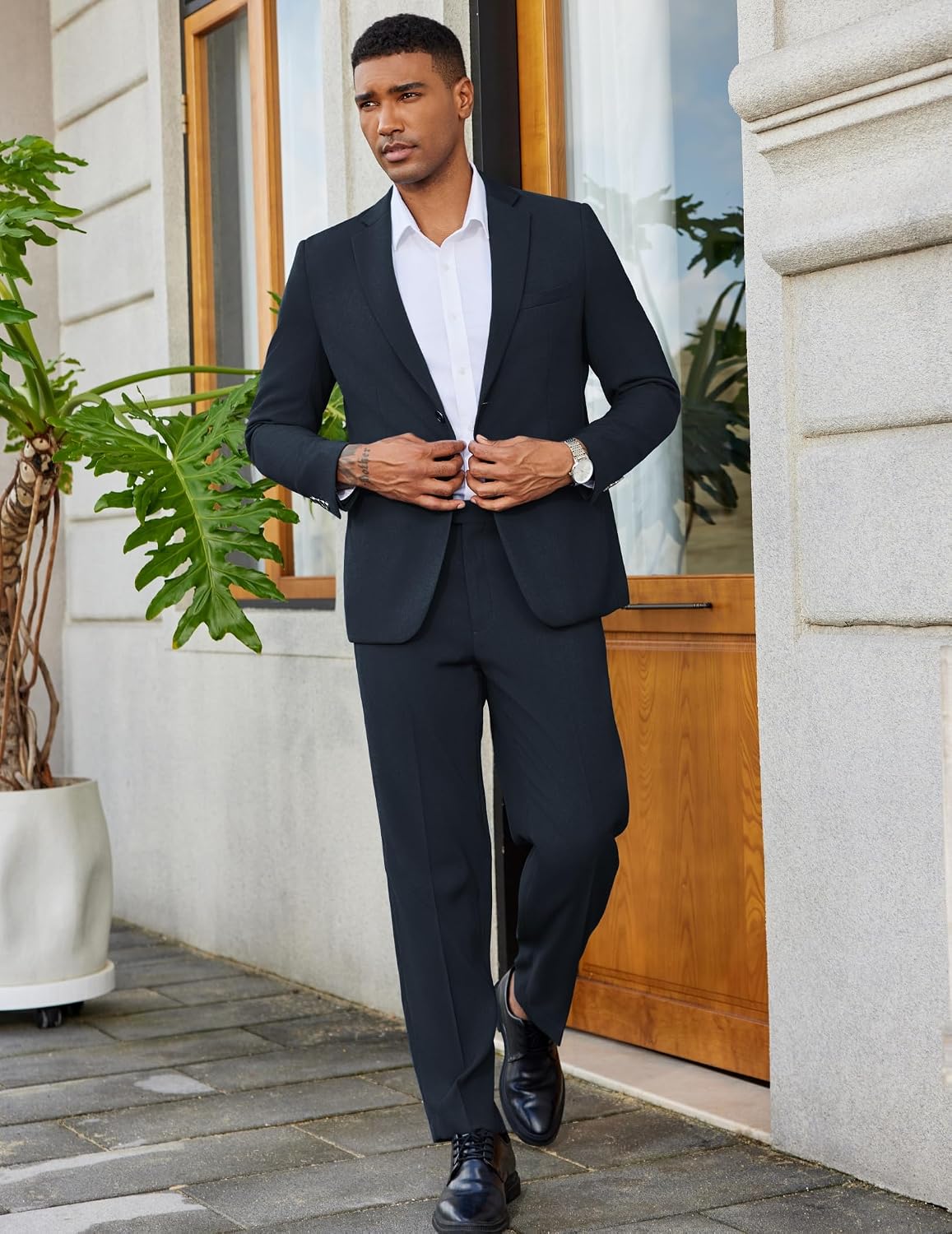 COOFANDY Mens 2 Piece Suits Slim Fit Two Button Blazer Pants Set for Casual Business Wedding