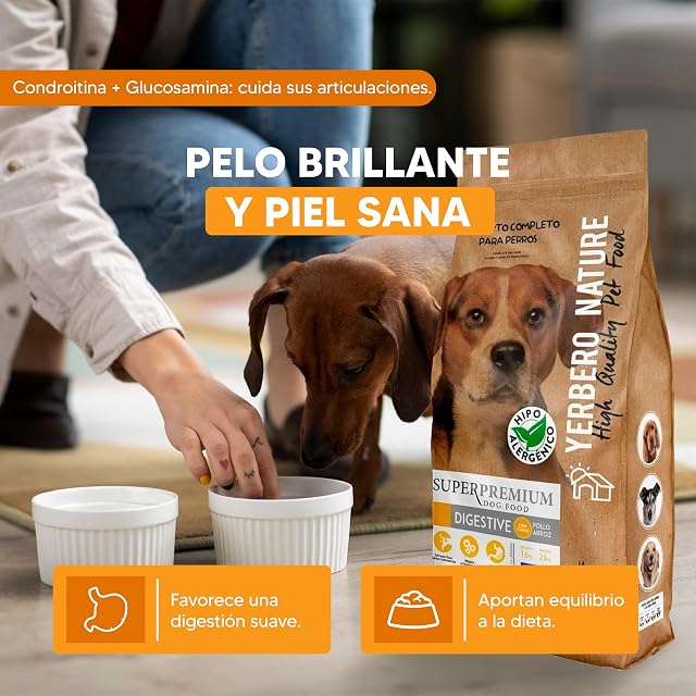 Foto 3 de 7 de Yerbero Nature Digestive, Pienso Hipoalergénico para Perros Adultos, Alimento de Pollo, Low Grain, con Arroz