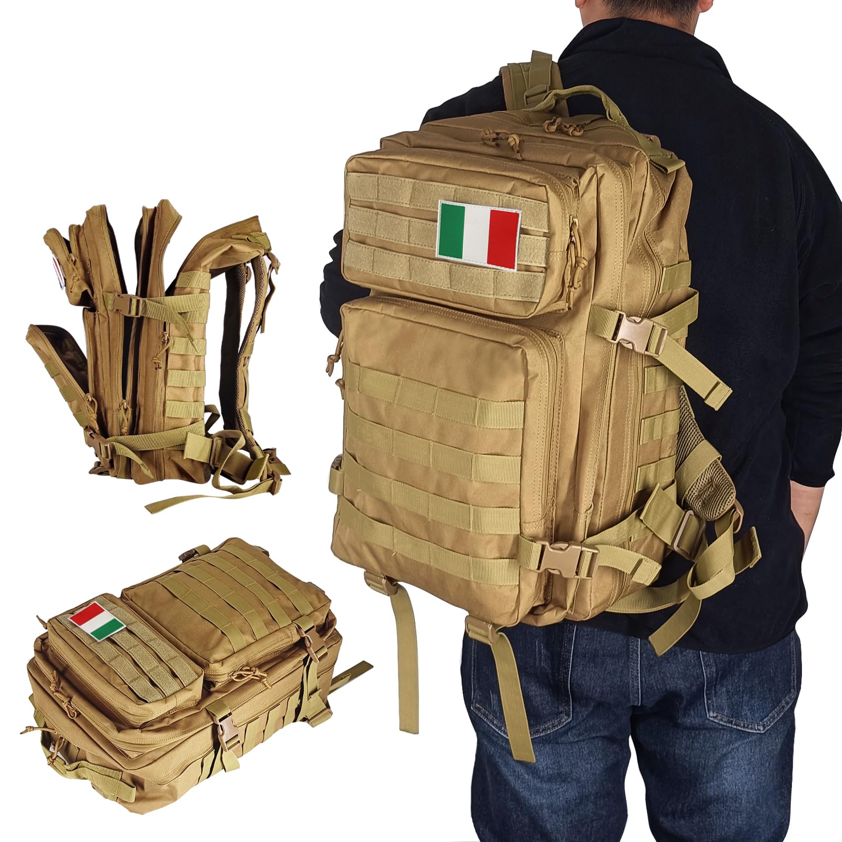Oreunik Zaino Militare Tattico 45L, Impermeabile Zaino Grande Zaino Viaggio Molle Zaino di Assalto Zaino Scuola Uomo Donna per All'aperto Trekking, Pesca, Palestra,Campeggio, Montagna
