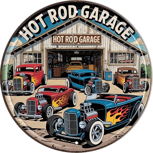 Hot Rod - Placa de metal para garaje, 8 x 8 pulgadas, vintage, para garaje, cobertizo, taller, decoración mecánica
