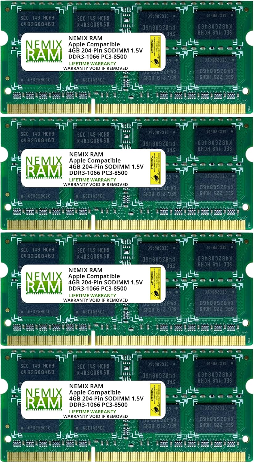 NEMIX RAM 16GB (4X4GB) DDR3 1066MHZ PC3-8500 2Rx8 1.5V 204-PIN Non-ECC SODIMM KIT Compatible with Apple iMac Computer