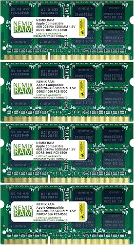 Miniatura 1 de NEMIX RAM Kit de actualización de 16 GB (4 x 4 GB) DDR3 1067 MHz  1066 MHz PC3-8500 CL7 SODIMM Memoria compatible con Apple iMac (finales de 2009