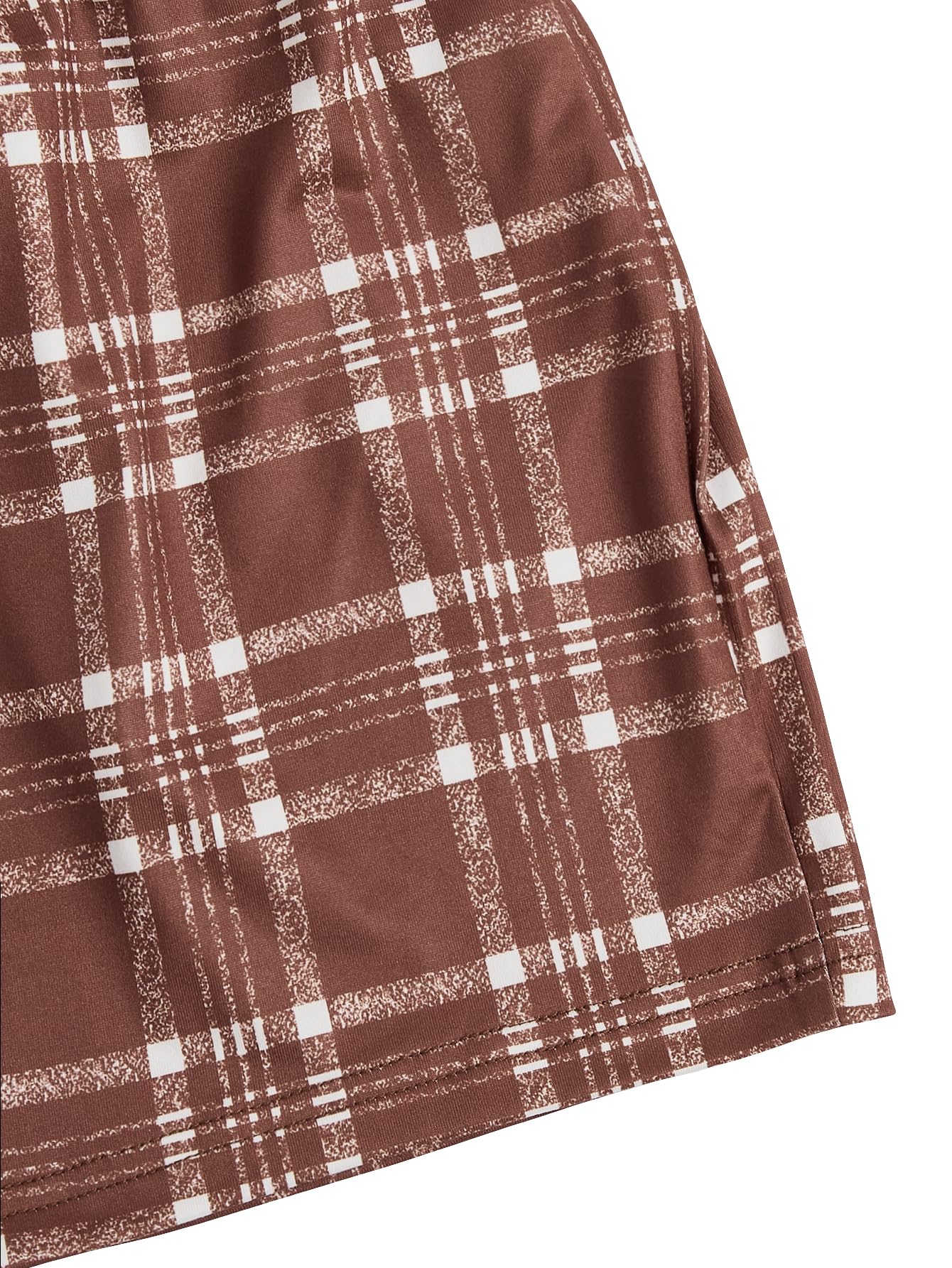 Verdusa Women's 2 Piece Pajama Sets Summer Pajamas for Women Set Plaid Pj Set Tee and Sleepwear Lounge Sets: Medium Brown Beige
