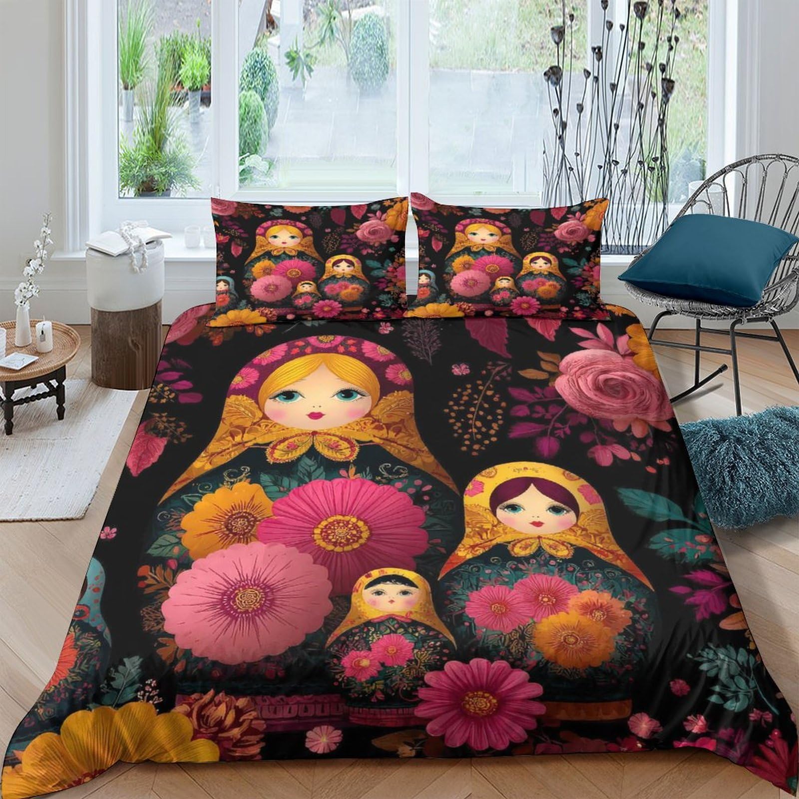 Ctjqhvkz Style-6 3D Printed Matryoshka Doll Fitted Sheet Microfiber Floral Pattern Bed Cover For Bedroom Guest Room Dorm Mattress Protection Single（135X200cm）