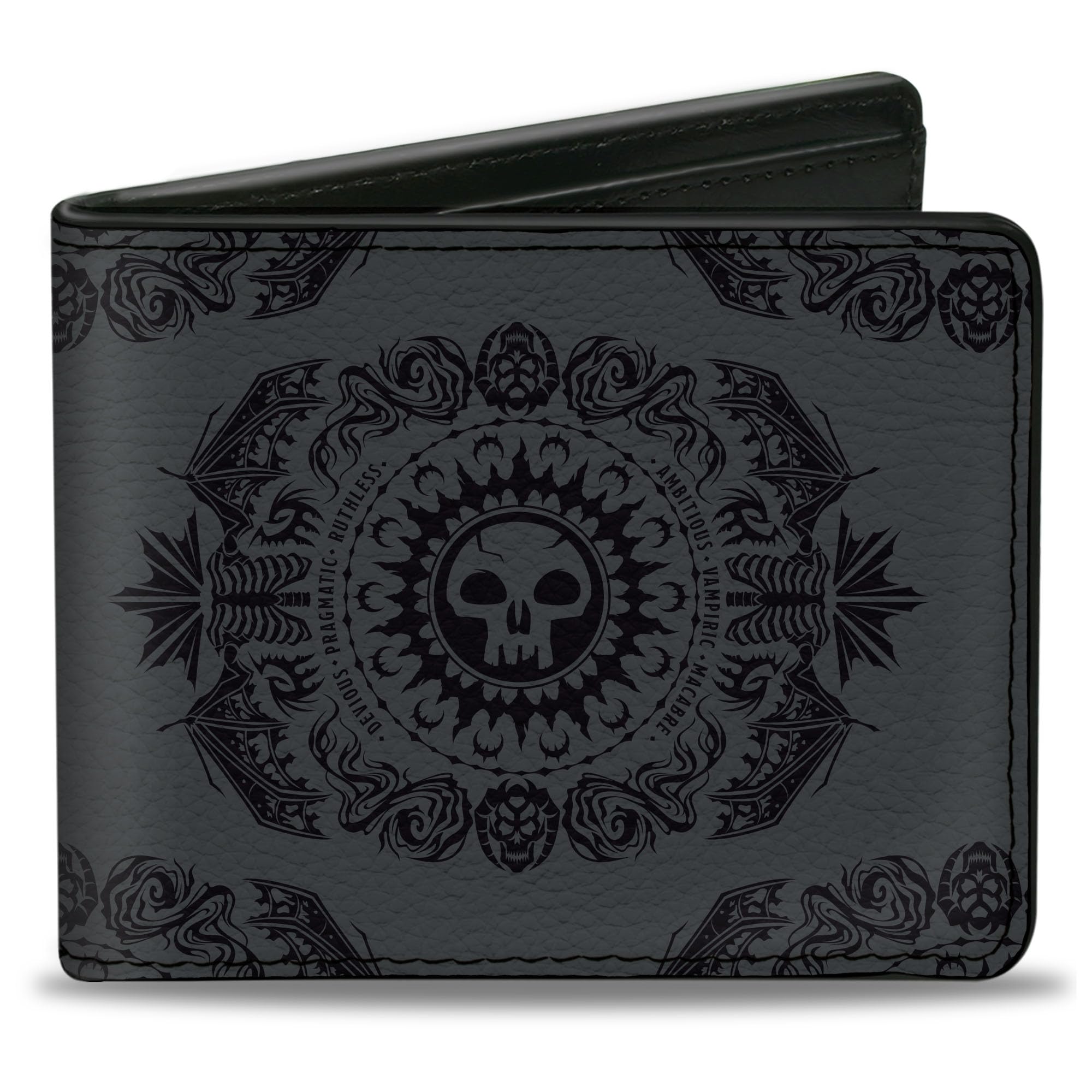 Buckle-Down Wizards of the Coast Wallet, Bifold, Magic the Gathering Planeswalker Swamp Mana Traits Gray Black Color, Vegan Leather