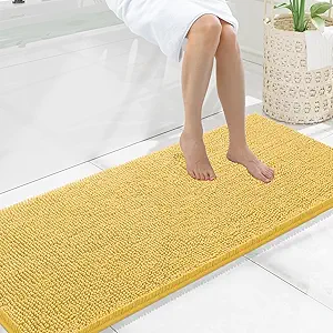 Smiry Luxury Chenille Bathroom Rugs 59x20, Extra Soft and Absorbent Shaggy Bath Mat, Machine Washable, Non-Slip Plush Carpet Runner for Tub, Shower, and Floor, Home Decor Accessories, Yellow
