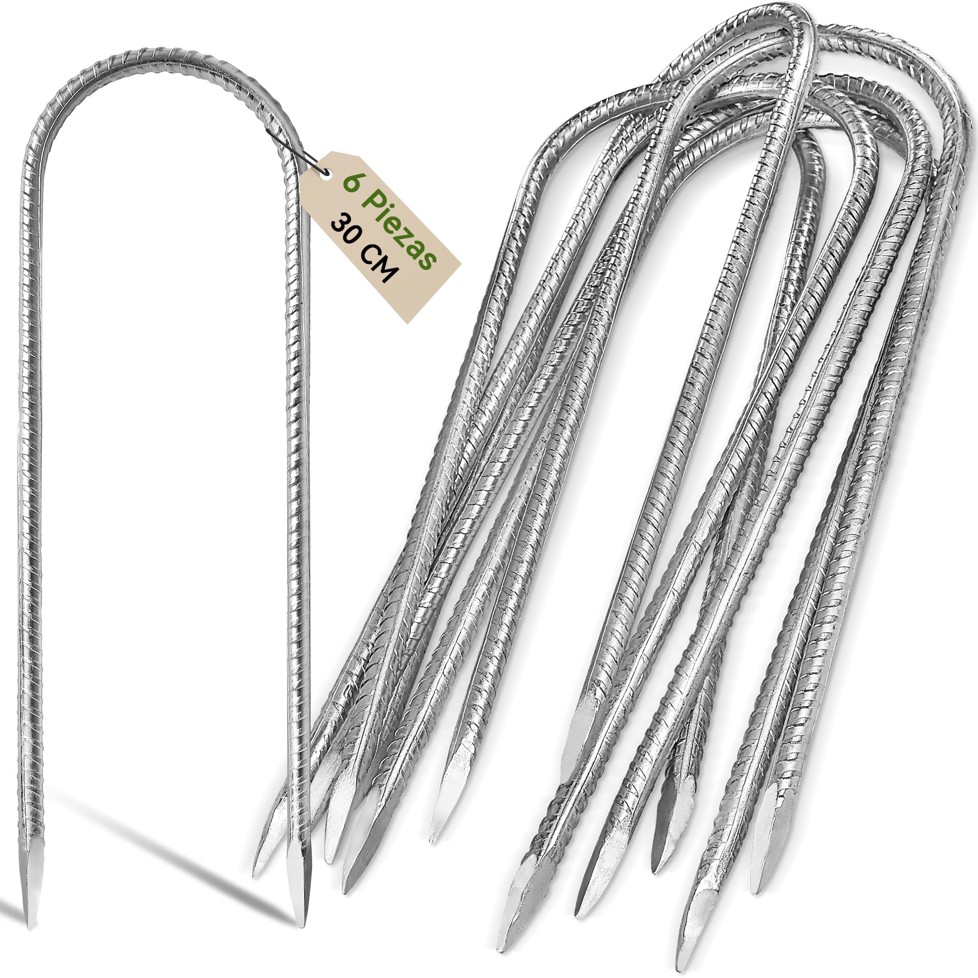 30cm 6 Piezas Clavijas de Anclaje de Servicio Pesado para Tiendas de Trampolín - Estacas de Refuerzo de Acero Galvanizado Que se Ajustan a Cobertizos de Jardín y Columpios
