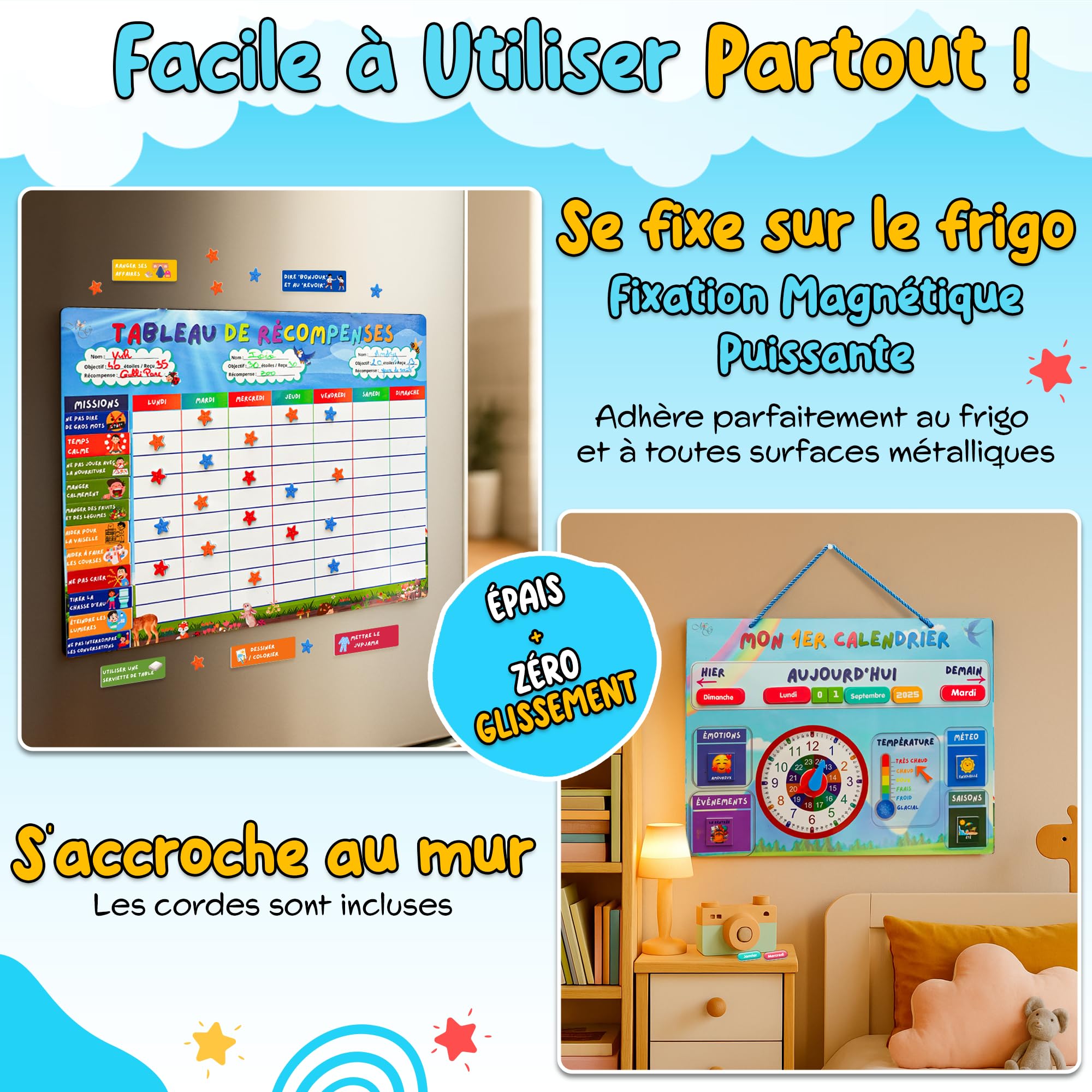 MEIGAH Tableau de Recompense Enfant + Calendrier Éducatif – Autonomie, Routines & Comportement Positif – 160 Magnets & 300 Étoiles - Organisation, Confiance en soi & Apprentissage ludique