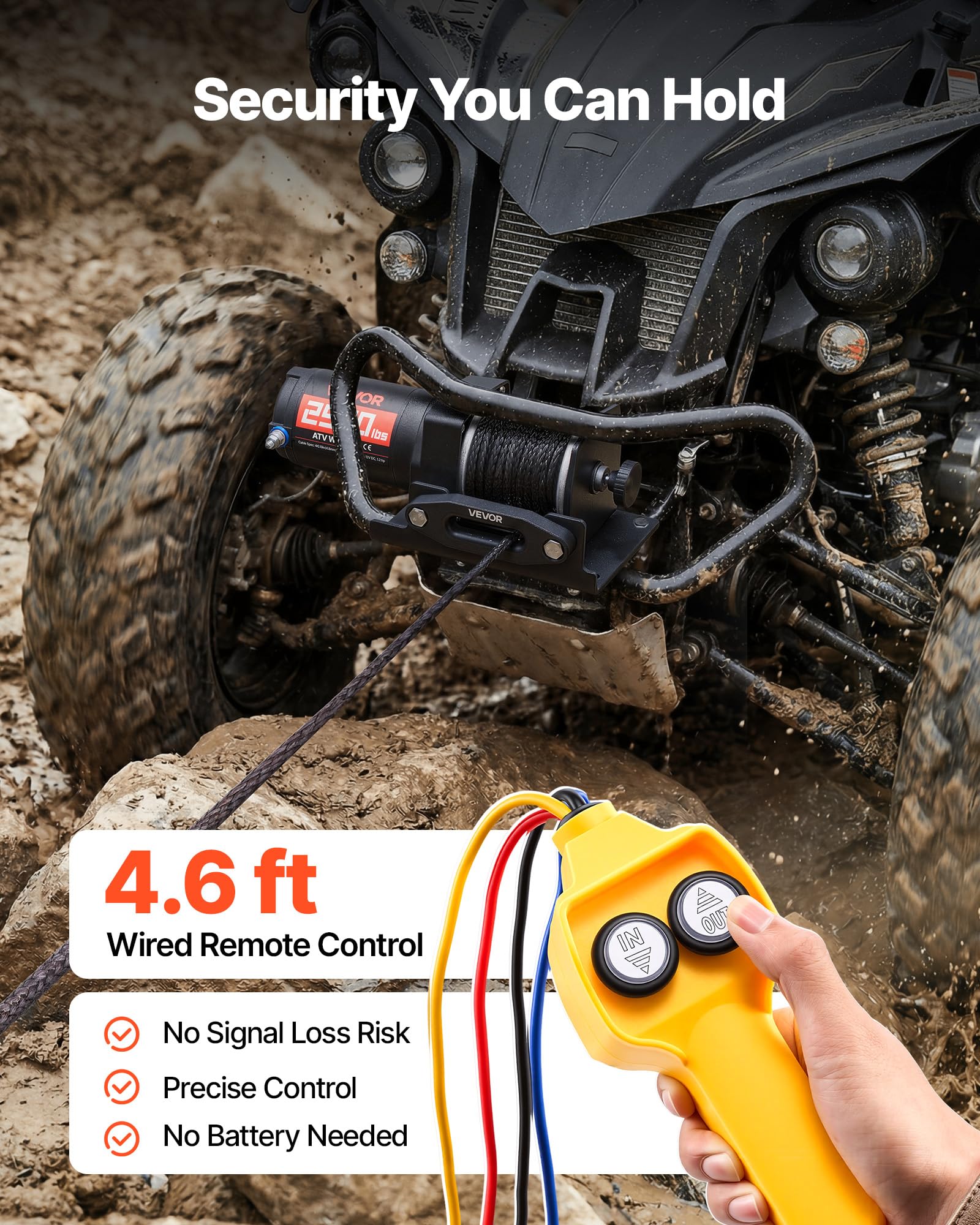 VEVOR Verricello Elettrico con Cavo da 1134 kg, Verricello Elettrico da 12 V CC per ATV/UTV Fuoristrada con Fune Sintetica Ø 4,8 mm x 12 m, Telecomando Cablato, Impermeabile IP55 per Recupero Stradale