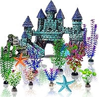 Mechpia 13-Piece Aquarium Decor Kit: Resin Castle, Rockery Betta Cave, Vibrant Artificial Plants for Fish Tanks