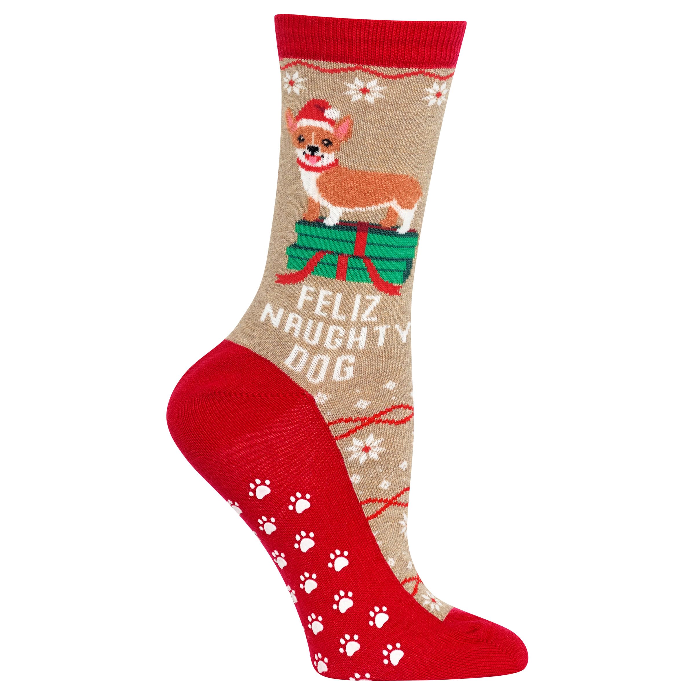 Hot Sox Women's Cozy Holiday Gripper Crew Socks-1 Pair Pack-Cute & Fun Novelty Gifts