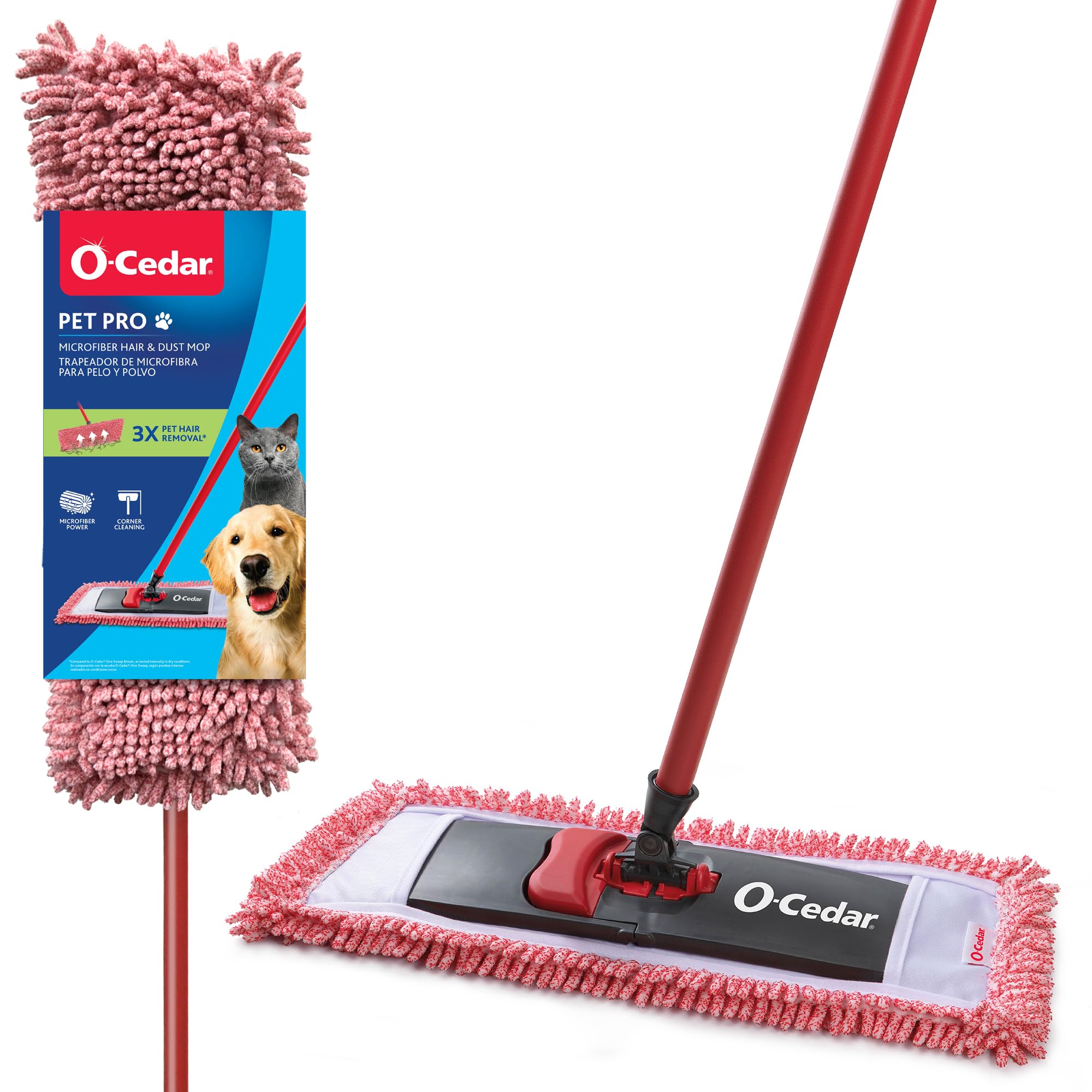O-Cedar Pet Pro Microfiber Hair & Dust Mop | 3X Pet Hair Removal* | Electrostatic Dry Dust Mop for Dog & Cat Homes | Hardwood, Tile & Hard Floor Cleaning