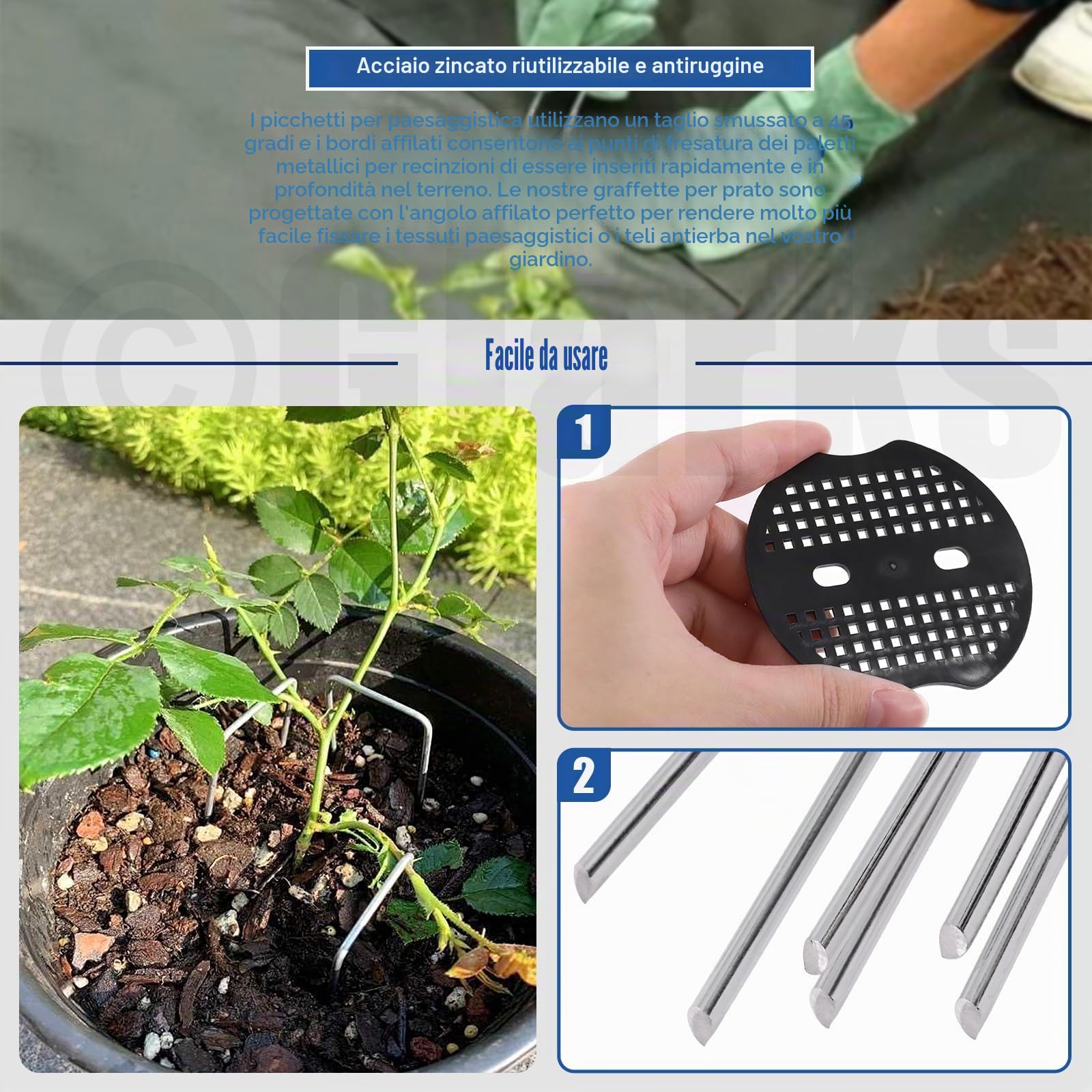 Glarks Kit di 101 graffette da giardino, 50 graffette da paesaggio a forma di U da 15,2 cm, 50 guarnizioni di fissaggio con 1 gancio per grimaldelli, per tessuto barriera erbaccia, copertura del