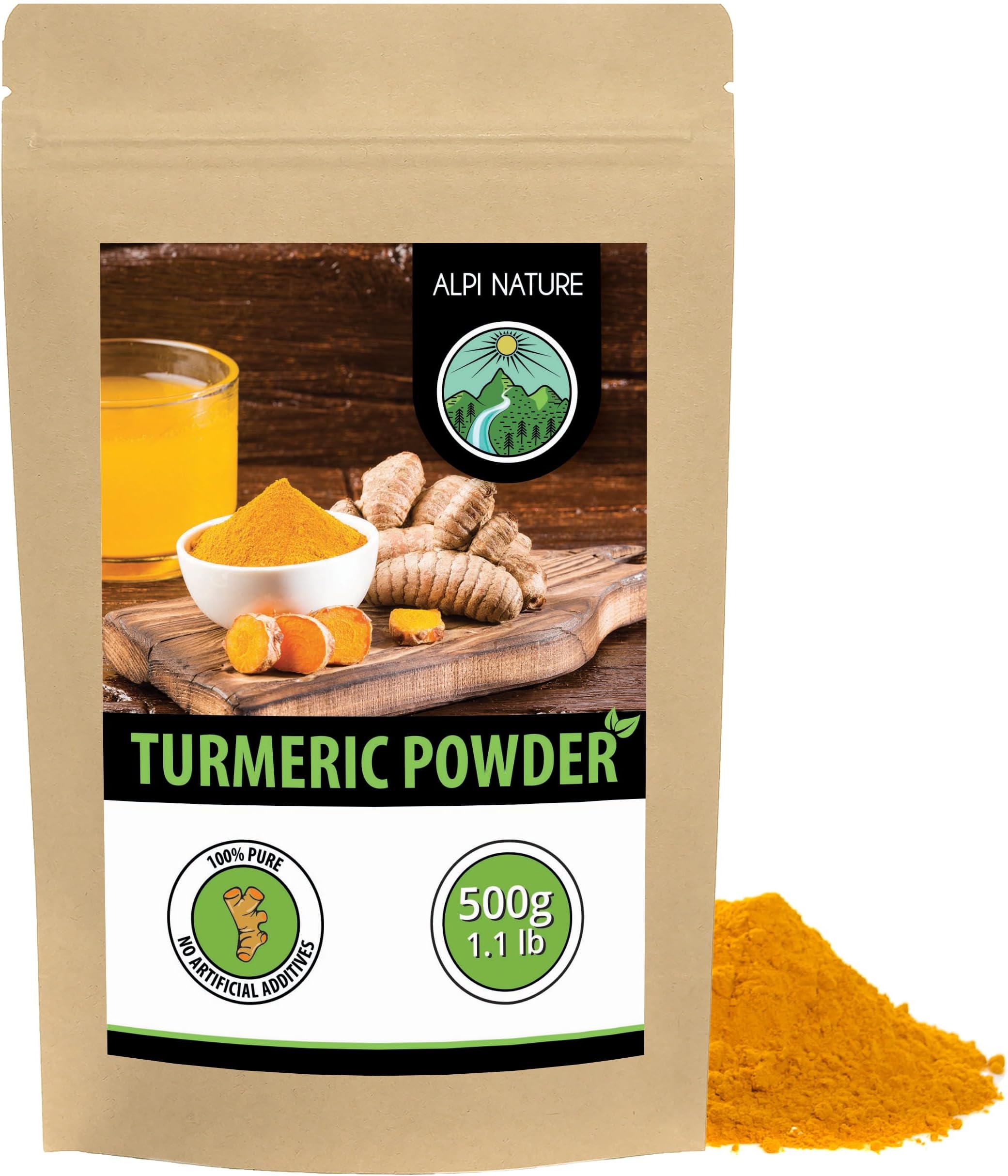 Alpi Nature Turmeric Powder 500g 1.1 lb, Ground Turmeric Root Powder for Cooking and Golden Milk
