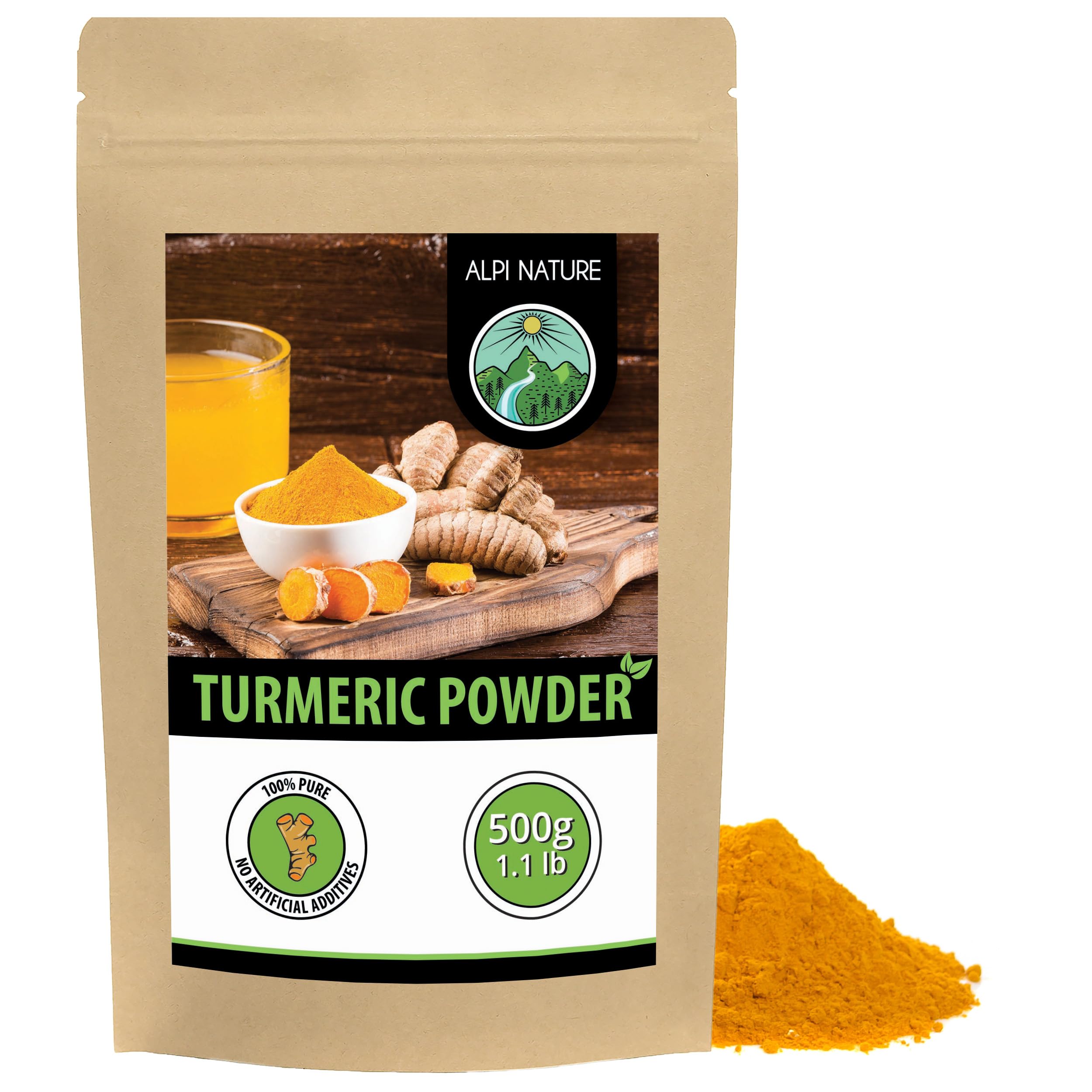 Alpi Nature Turmeric Powder 500g 1.1 lb, Ground Turmeric Root Powder for Cooking and Golden Milk