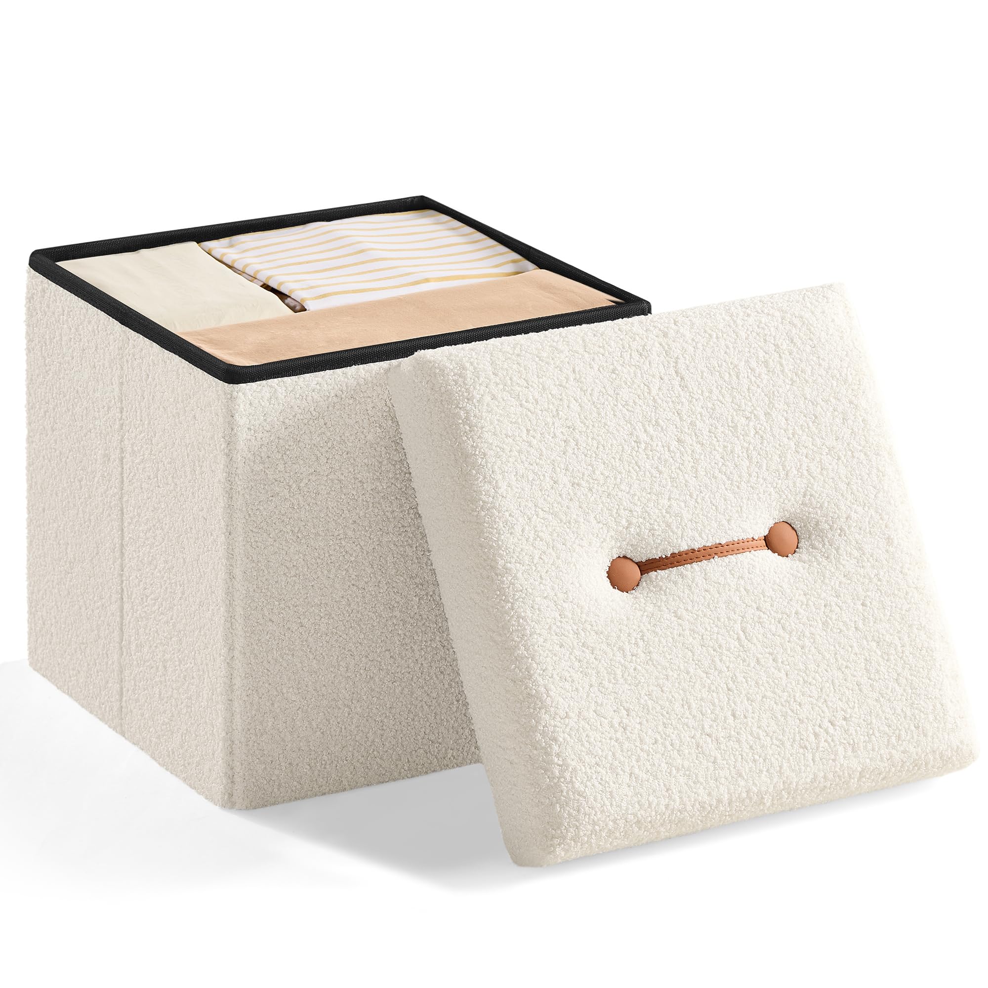 SONGMICS Small Folding Storage Ottoman, Foot Rest Stool, 15 x 15 x 15 Inches, Ottoman with Storage, Load up to 660 lb, for Living Room, Bedroom, Dorm,