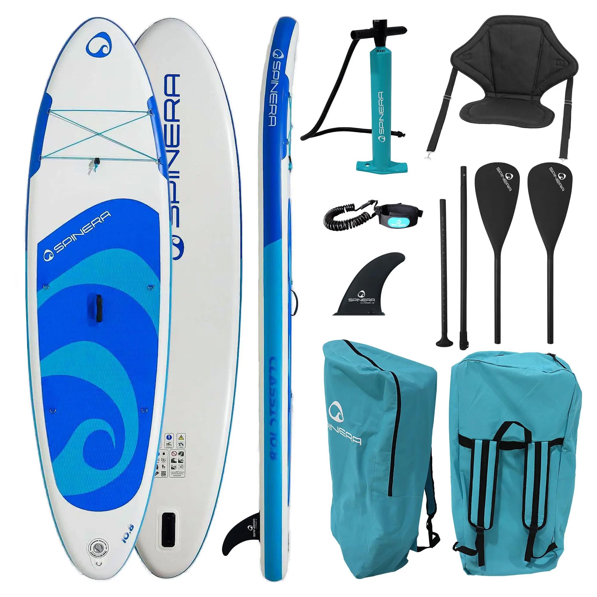 Spinera SUP Classic 10.8 Inflatable Stand Up Paddle Board 325x84x15 cm – Allround iSUP Komplettset für Einsteiger & Freizeitpaddler – Varianten mit Leash Kajaksitz & Kayakpaddle erhältlich