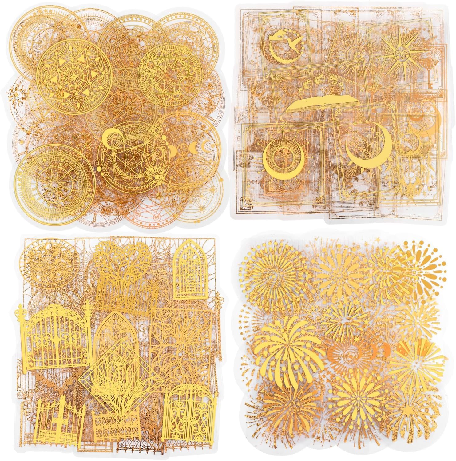 Infeelme Pre Cut Gold Holographic Stickers, 180 Pieces Large Size Glitter Transparent Resin Sticker Decals for Scrapbooking Crafts Laptop Gift Wraps Water Bottles Art