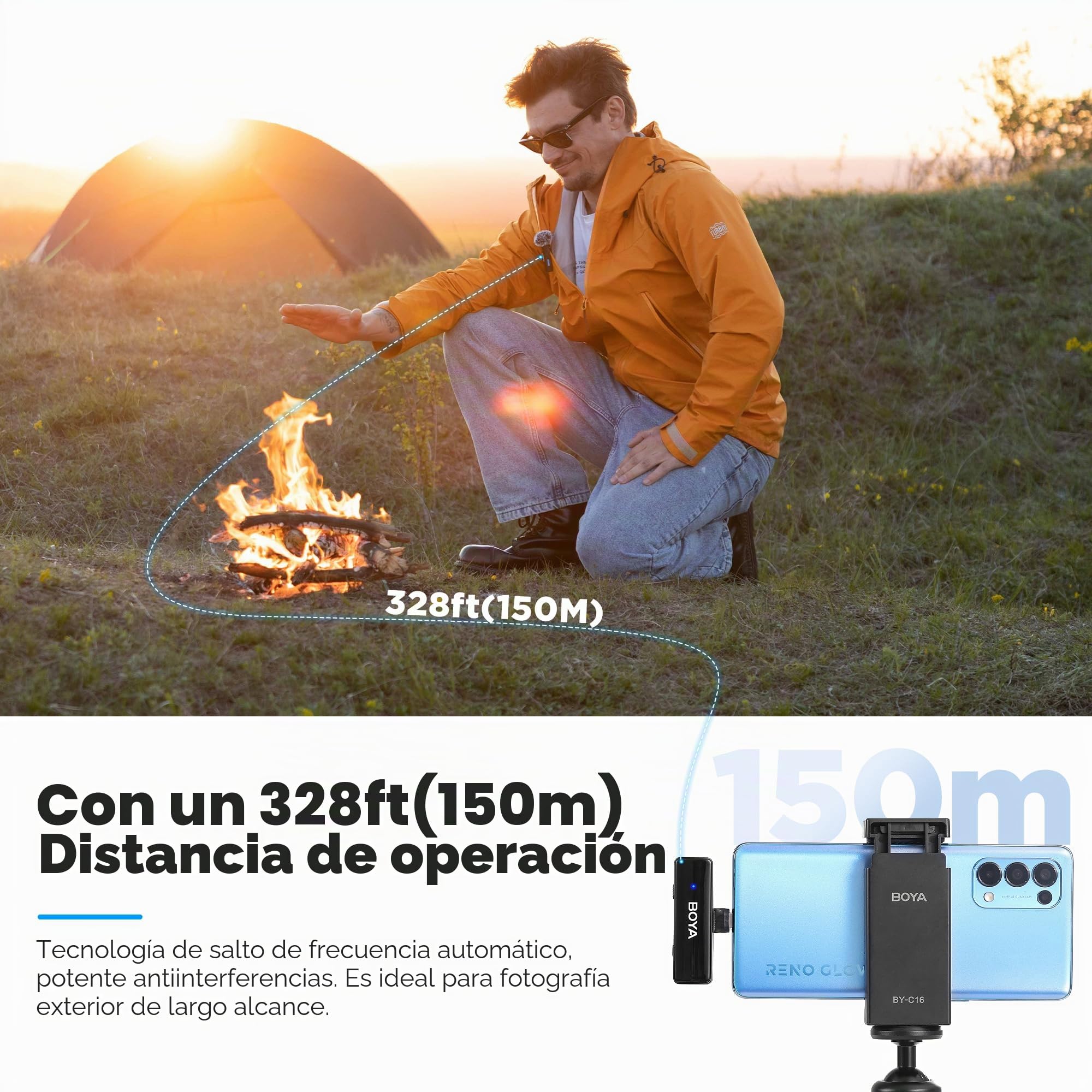BOYA BOYALINK 2 Micrófono lavalier inalámbrico, micrófono de solapa con clip dual, funda de carga Lightning/USB-C/3.5 mm, batería 30 horas