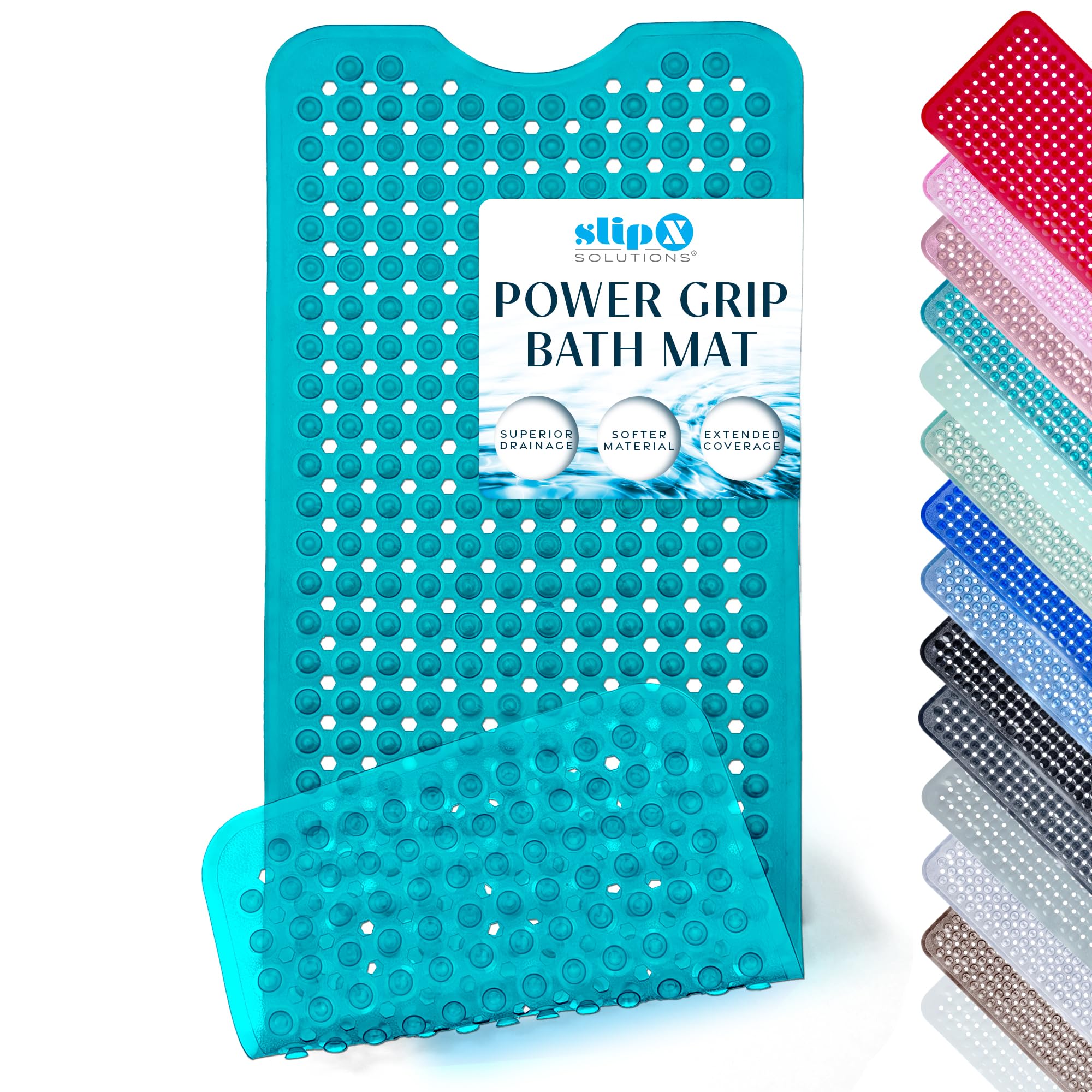 SlipX Solutions Power Grip 39x16 Bathtub & Shower Mat | Premium Non-Slip Bath Safety | Clear Aqua